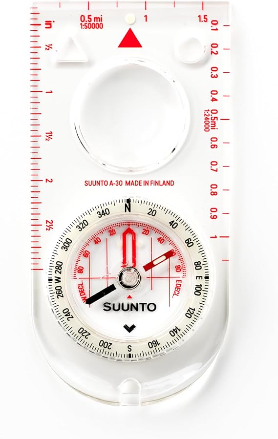 Suunto A-30 Compact Compass - Northern Hemisphere, Metric/Imperial Scale, Accurate for Hiking & Orienteering, Magnifying Lens & Luminescent Marking