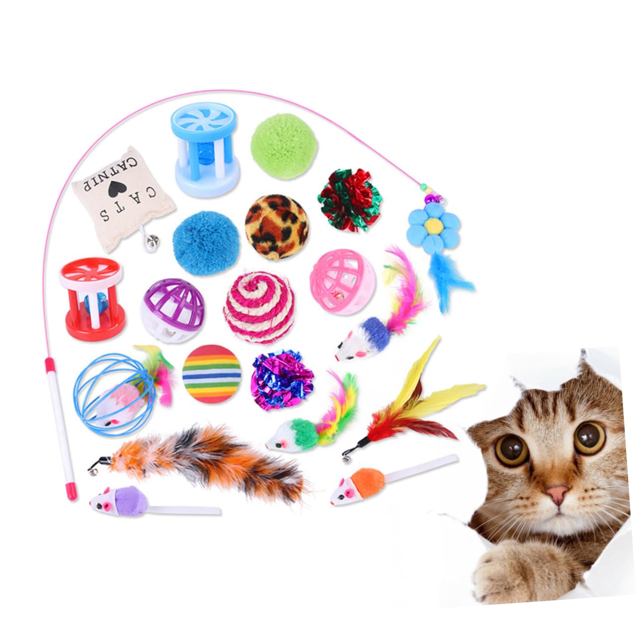 Beavorty 60-teiliges Katzenspielzeug-Set Interaktives Katzenspielzeug-Set Intelligentes Interaktives Spielzeugzubehör Zum Spielen Und Trainieren