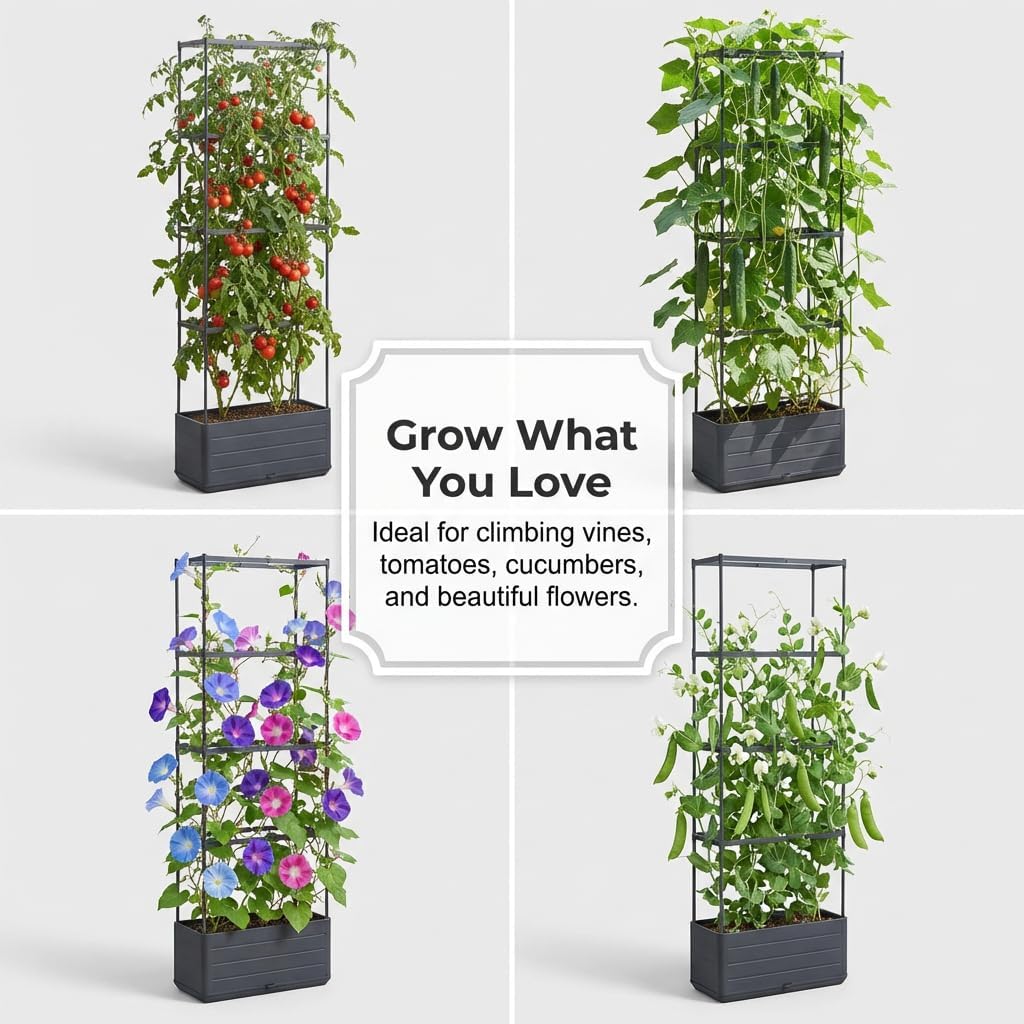 Tomato Planter Boxes with Trellis Outdoor, 2026 New Self Watering Raised Garden Bed, Tall Square Planters for Indoor Plants, Large Tomato Cage for Patio, Use for Indoor Outdoor (2PCS)