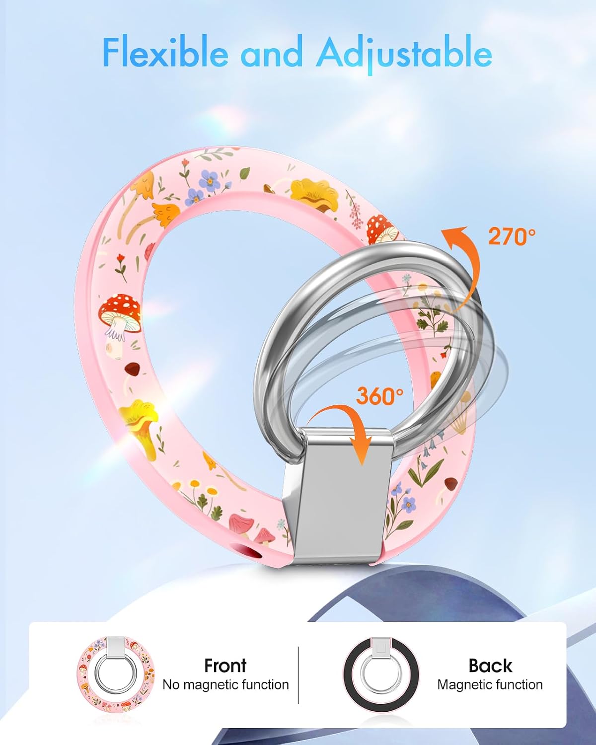 Toycamp Phone Grip Ring Holder Compatible with MagSafe - Magnetic Phone Grip Stand Women Cute Painting Removable Rotatable Magnet Accessories for iPhone 17 Pro Max/16/15/14/13/12 Series, Mushroom image 2