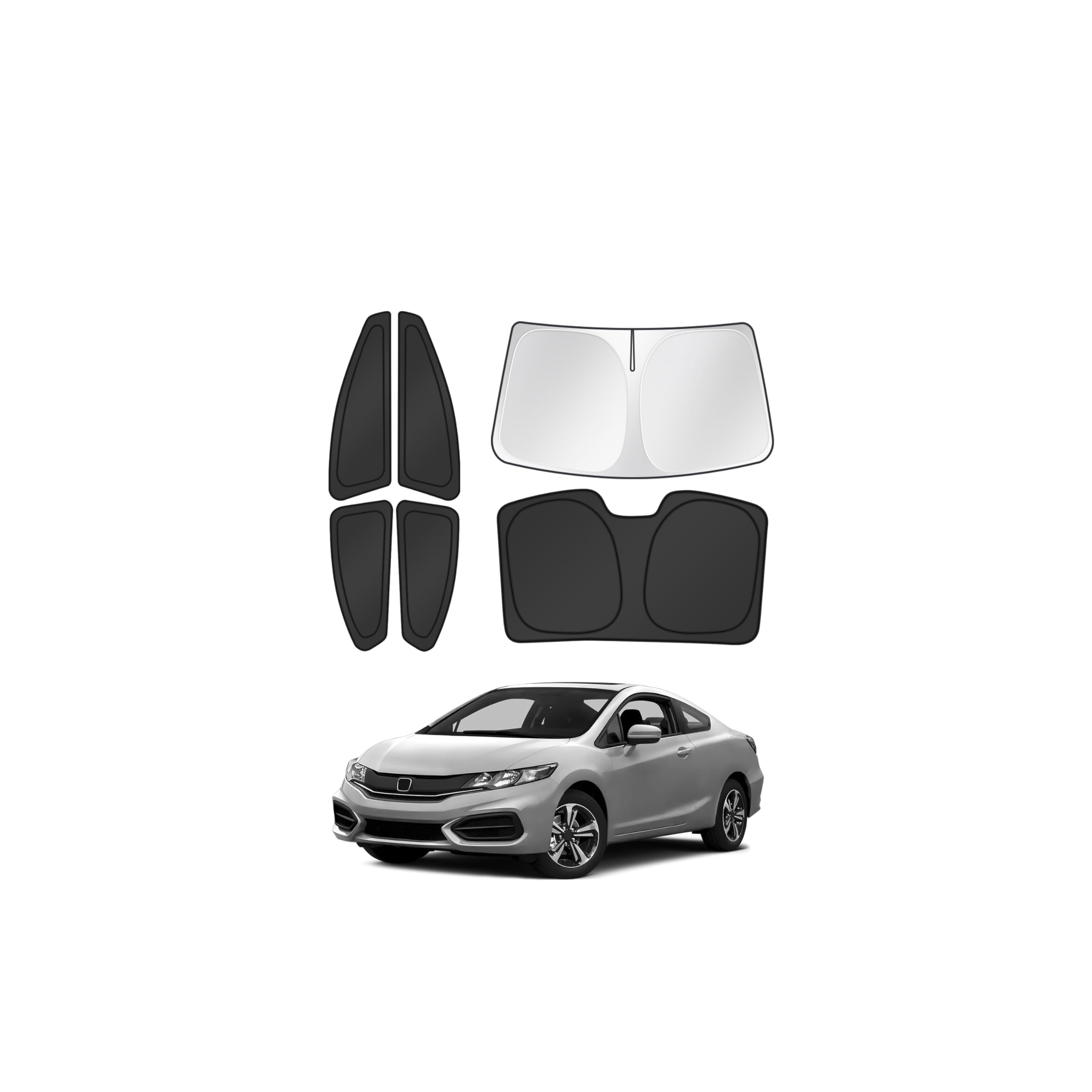 Canvcle Window Shades for 2012-2015 Honda Civic Accessories Windshield Sun Shade Side Rear Window Cover Sunshade Sun Visor Shield Privacy Protection for Camping Keep Vehicle Cool Black 6PCS