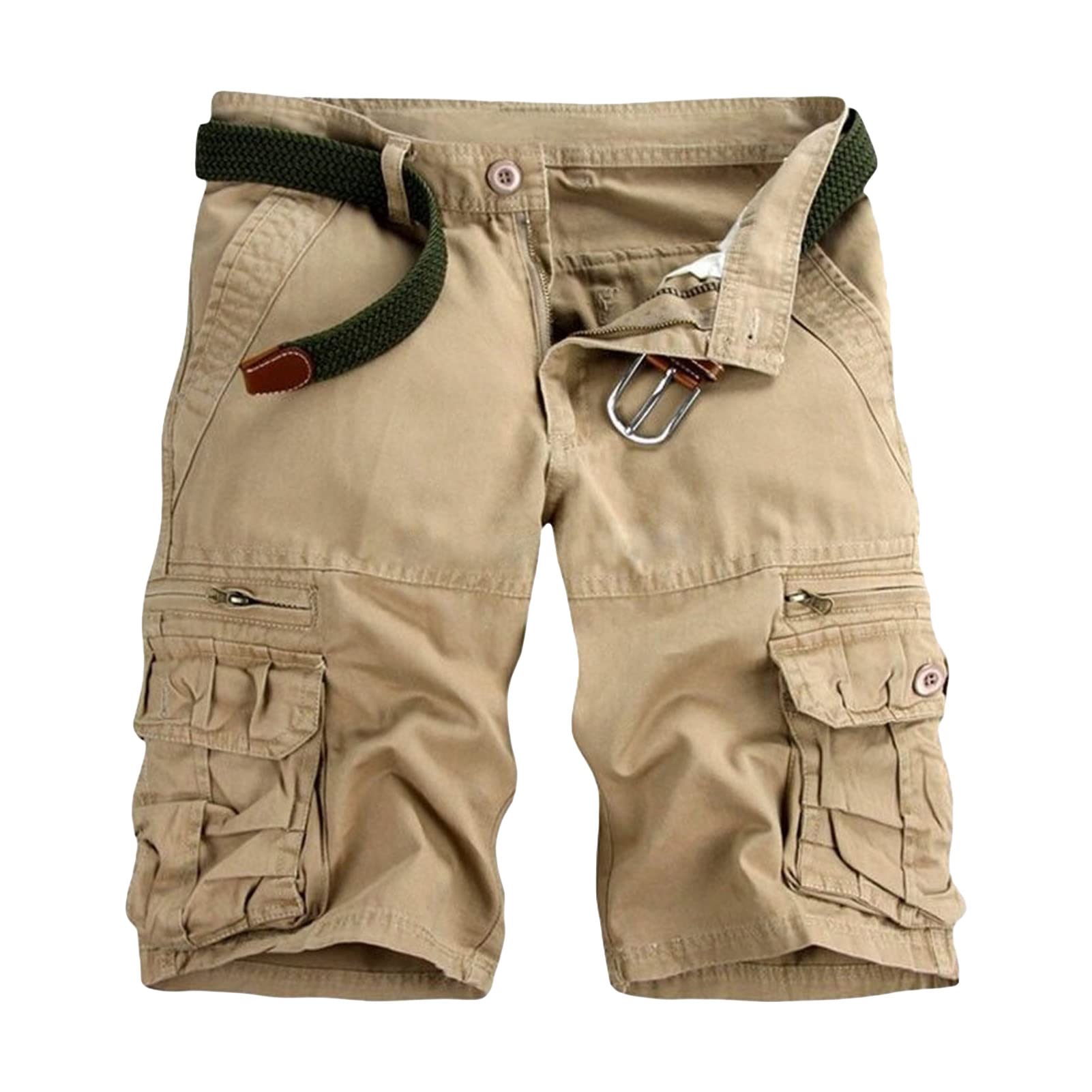 Maiyifu-GJ Men's Lightweight Multi Pocket Shorts Relaxed Fit Outdoor Cargo Short Casual Cotton Hiking Military Short Pant (Khaki,30)