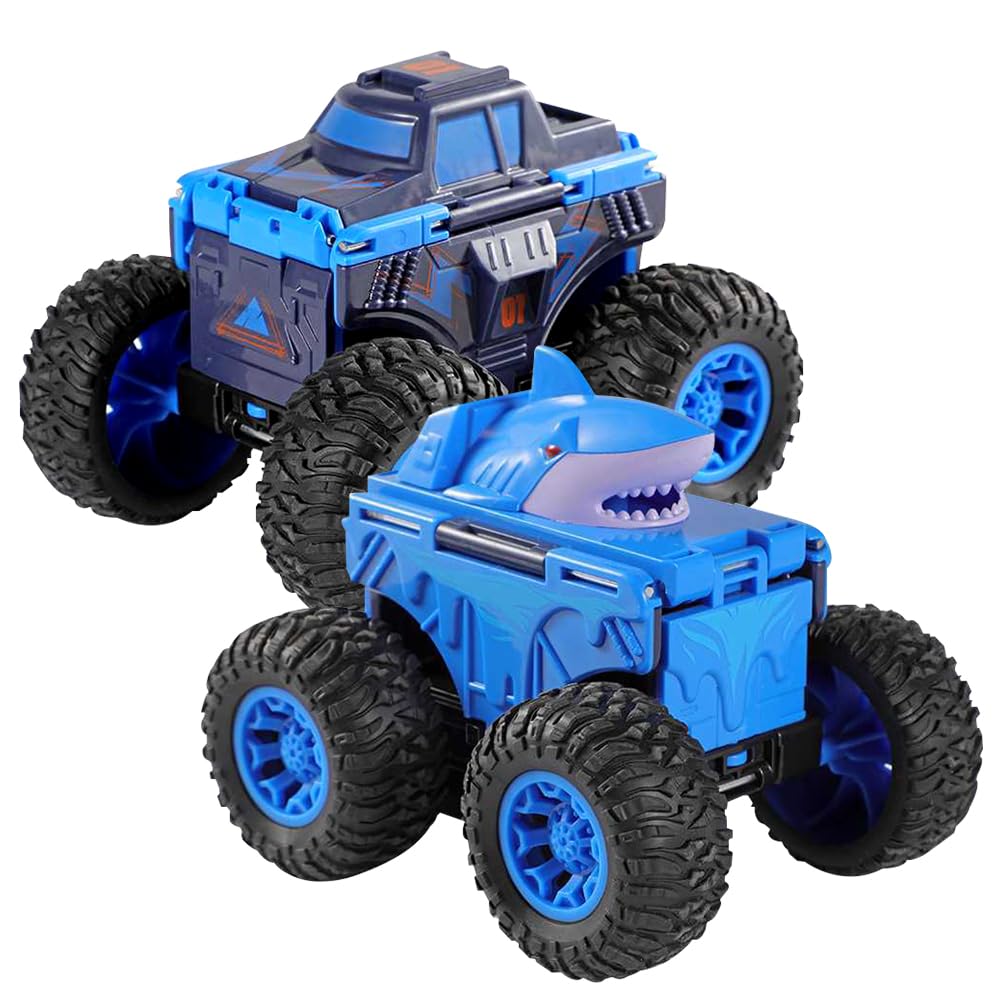 Transforming Cars Toy for 1 2 3 + Years Old Monster Truck Toys Shark Cars for Toddlers Pull Back Car Toy Shark Trucks for Kids Friction-Powered Sharks Car for Toddlers Birthday Gifts for Boys Girls