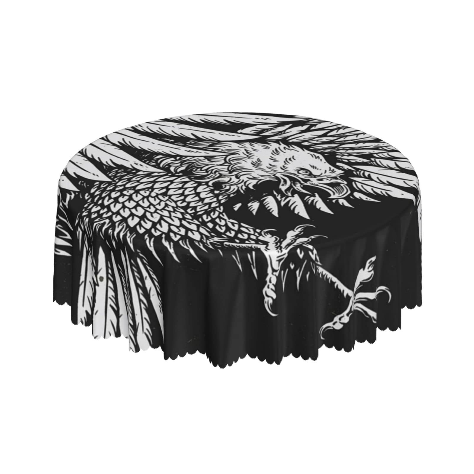 Lsjuee Predator Black Eagle Round Tablecloth 60 Inch Printed Washable Tablecloth for Dining Party Holiday Fall Home Decorative