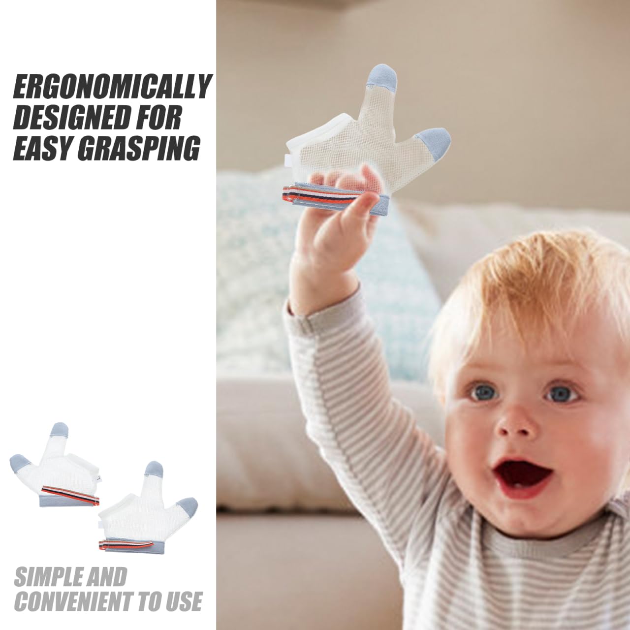 TOYANDONA 1pair Teething Gloves Half-Finger Nylon Gloves for Boy Girl Breathable Skin-Friendly for Finger Sucking Prevention - Image 4
