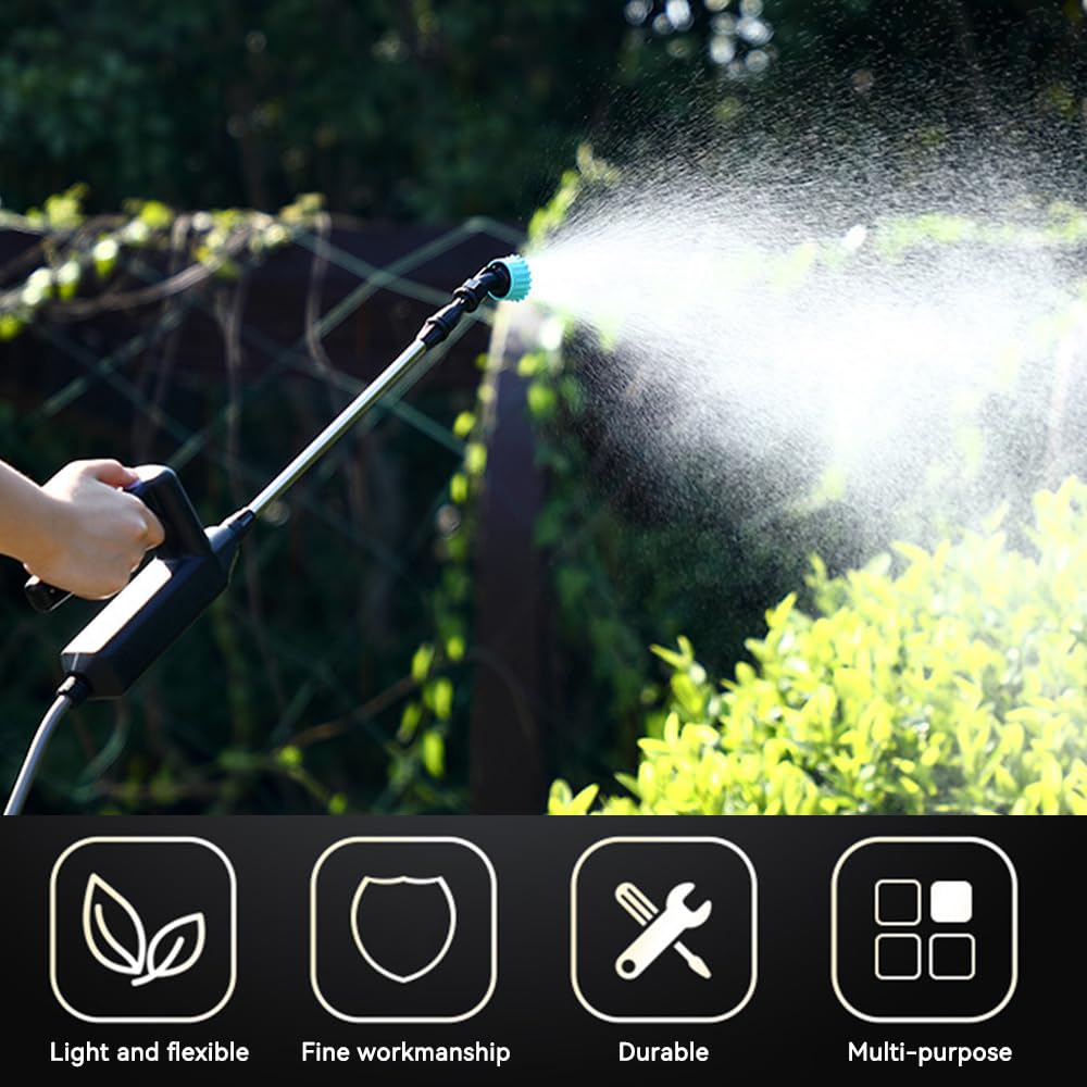 Pulverisateur Electrique, Pulverisateur pour Toiture, 7.4V/1A Pulverisateur de Jardin Electrique, Pulvérisateur à Batterie avec 3 Buses Et 8M de Tuyau, USB Rechargeable, pour Pelouse, Jardin