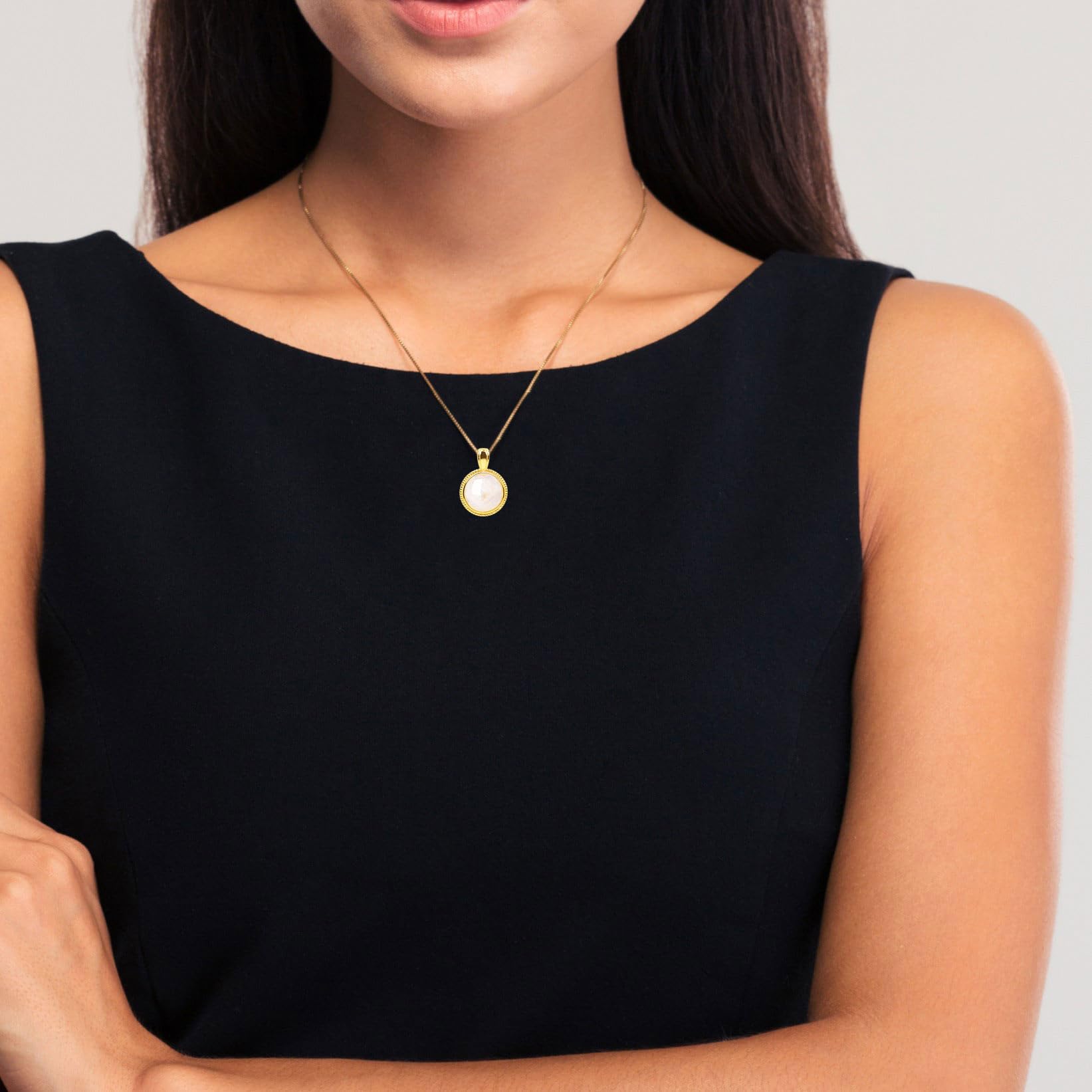 COAI Collana da Donna in Argento Placcato Oro con Ciondolo Circolare in Pietre Naturali