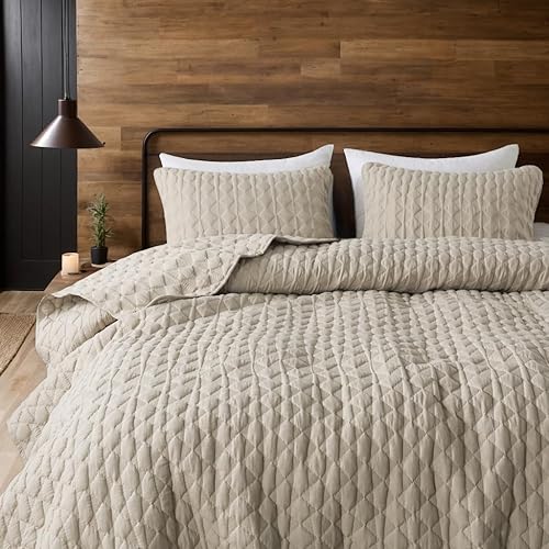 Miniatura 8 de WDCOZY Juegos de ropa de cama de tamaño Cal King, muy grande, beige, colcha con fino acolchado y fundas de almohada, ligero, suave, para todo el