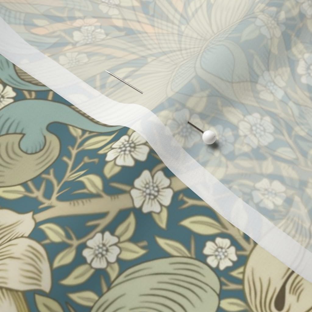 Spoonflower Fabric - William Morris Traditional Floral Green Botanical Garden Bloom Meadow Printed on Chiffon Fabric by The Yard - Sewing Fashion Apparel Dresses Home Decor