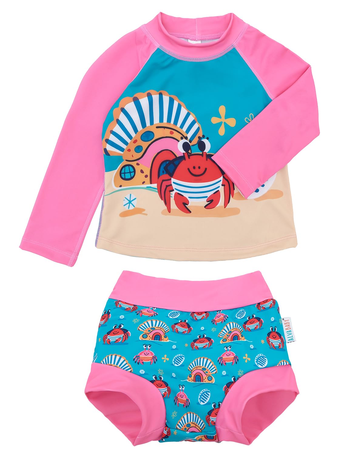 ALVA 2 Pcs Long Sleeve Rash Guard Swim Diaper Sets, Baby Toddler Swimsuit UPF 50+ Sun Protection for Boy and Girl