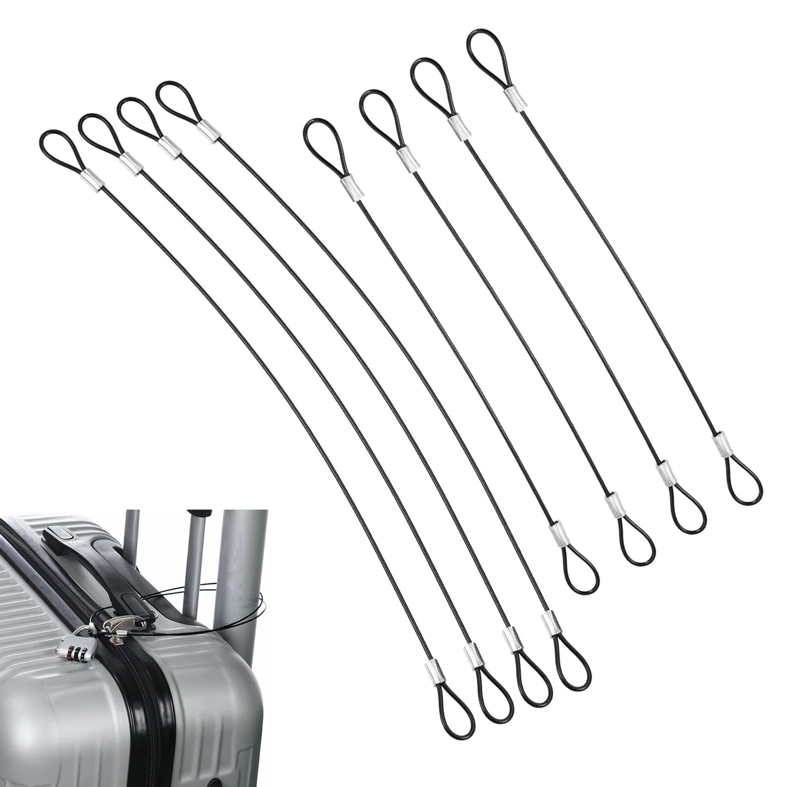 CLKE 8Pcs Safety Cable Lock, 20cm & 30cm Safety Cable Wire Rope with Double LoopCable Lock