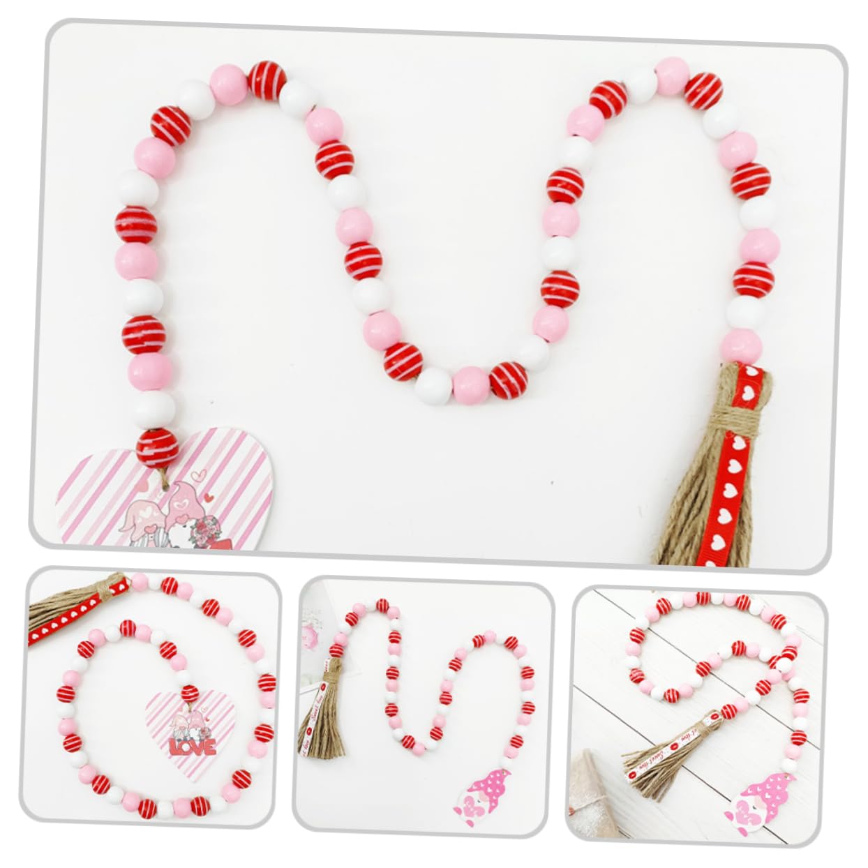DECHOUS 3 Sets Valentinstag Perlenketten Für Wohnkultur Holzperlenkette Quaste Dekorative Perlen 2 Stück * 3