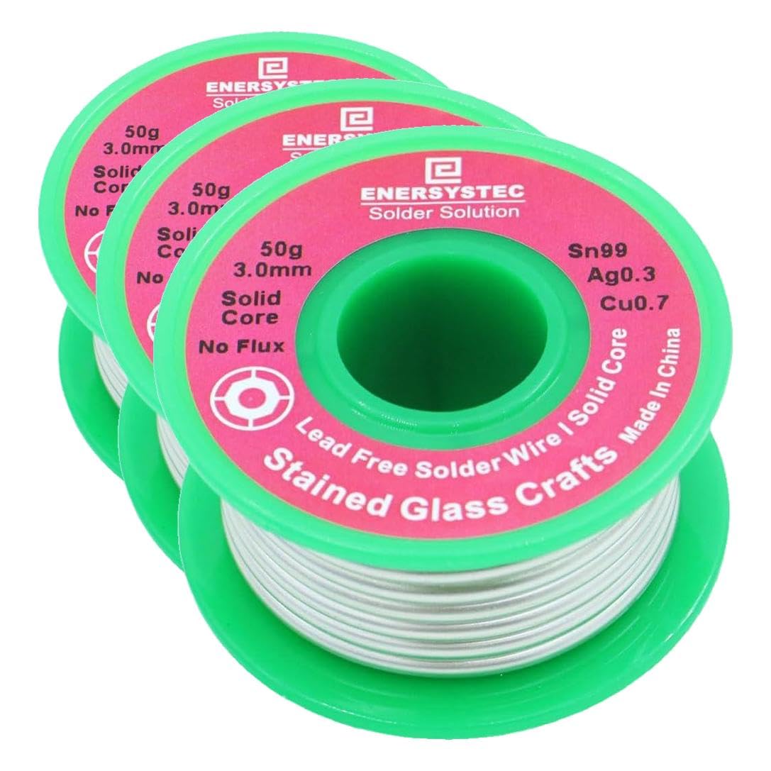 3.0mm Lead Free Solder Wire for Stained Glass Craft, Solid Core No Flux 50g, Craft Soldering Wire Unlead, Sn99 Ag0.3 Cu0.7, No Lead Solder Diameter 0.12 RoHS Thick Solder Gauge (Pack of 3)