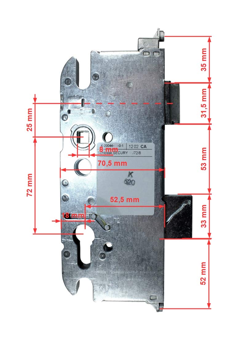 GU Secury Automatic Reparatur Schlosskasten Hauptschloss 6-30880-DD-0-1 oder auch K-20044-HO-0-1, Dornmaß: 55mm (52,5mm) / Entfernung: 72mm, incl. SN-TEC® Montagematerial & SN-TEC® Montageanleitung