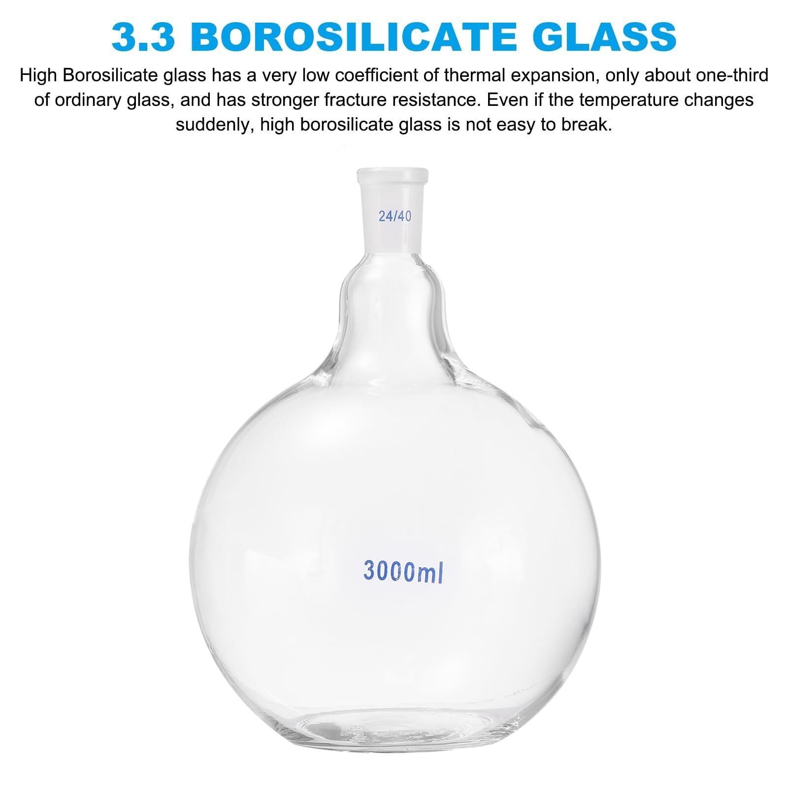 100ml Borosilikatglas Siedekolben - Flachboden mit 24/40 Schliff für das Labor(3000ml)