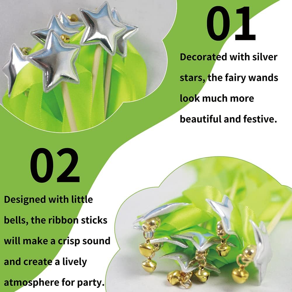 Ribbon Streamer Sticks Green Yellow - 80pcs Ribbon Stick Wands Party Streamers Fairy Waving Wand Sticks for St Patrick’s Day Music Class Dancing Wedding Birthday Party