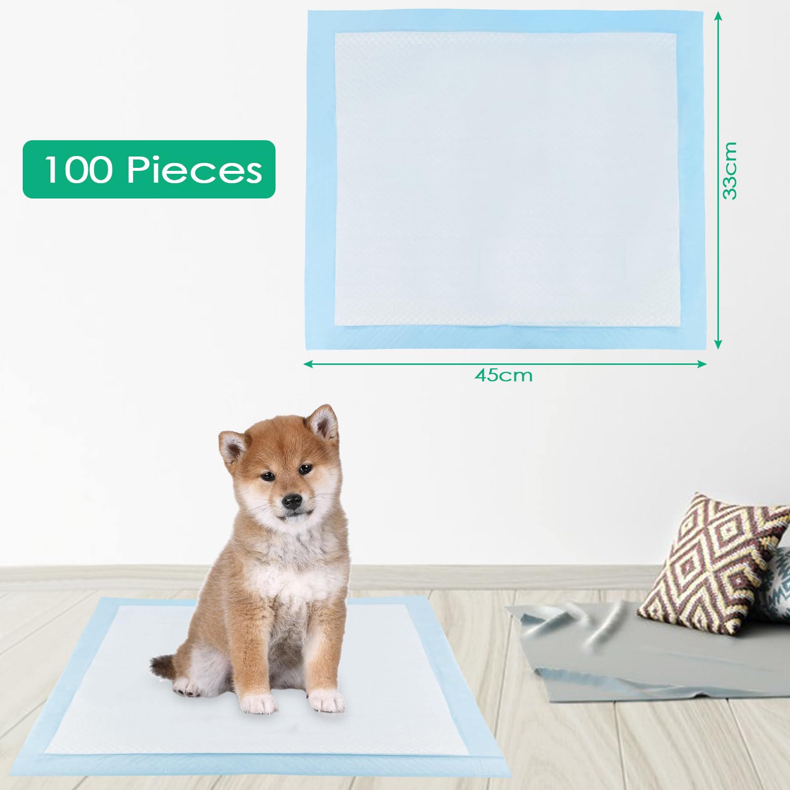 Tekenewbse 100 Stück Pipi Matten für Hunde, 33 × 45 cm Trainingspads, Wickelunterlagen Einweg Einmalunterlagen, Pinkelmatte Training Auslaufsicheres 5-Lagiges Design mit Schnell Trocknender Oberfläche