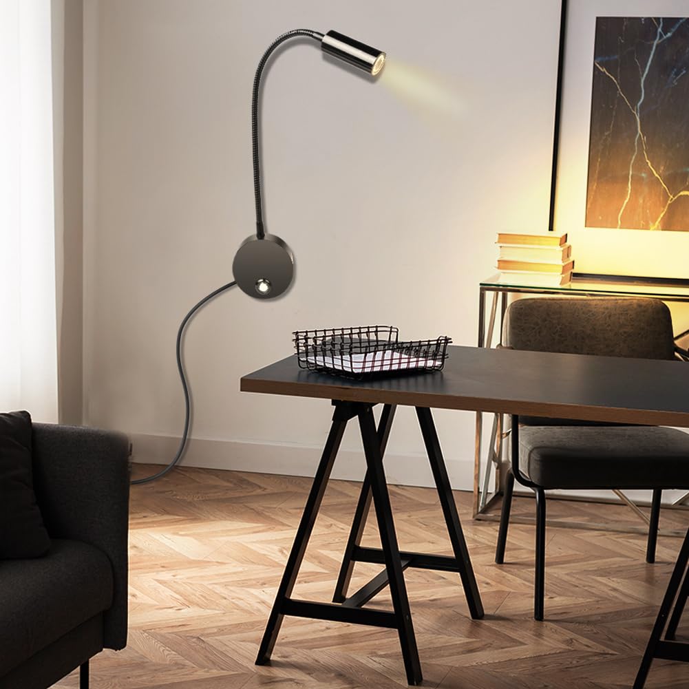 HOTUT Lampe de lecture murale, LED Col de Cygne Lumière avec interrupteur tactile et port de chargement USB,Liseuse murale, lampe de lecture à intensité variable, Applique Liseuse Orientable à 360 °