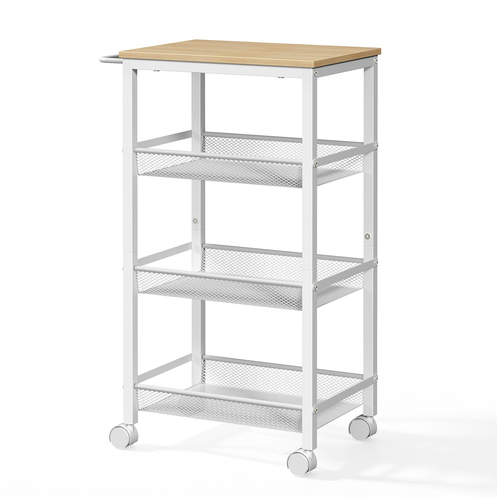 HOOBRO Chariot de Service à 4 Niveaux avec roulettes et Pieds Réglables, Chariot Mobile avec Barrières, Chariot de Cuisine, Chariot de Bar, pour Cuisine, Salon, Blanc et Couleur Bois EWN72TC01