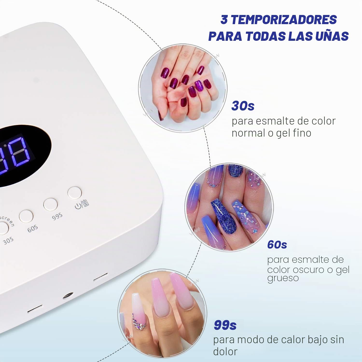 AZ GOGO Lámpara UV LED, Profesional 72W Lampara Secadora de Uñas, Lampara LED Uñas de Gel, UV Lamp Nails Lampara Uñas Semipermanentes, 30/60/99s Timer, con Pantalla LCD y Sensor Automático