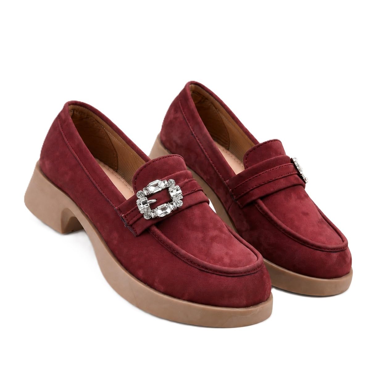 Women's Velvet Soft Faux Suede Slip-On Loafers and Casual Moccasin Shoes with Stylish Buckle Design & Block Heel TPR Sole.-image-27