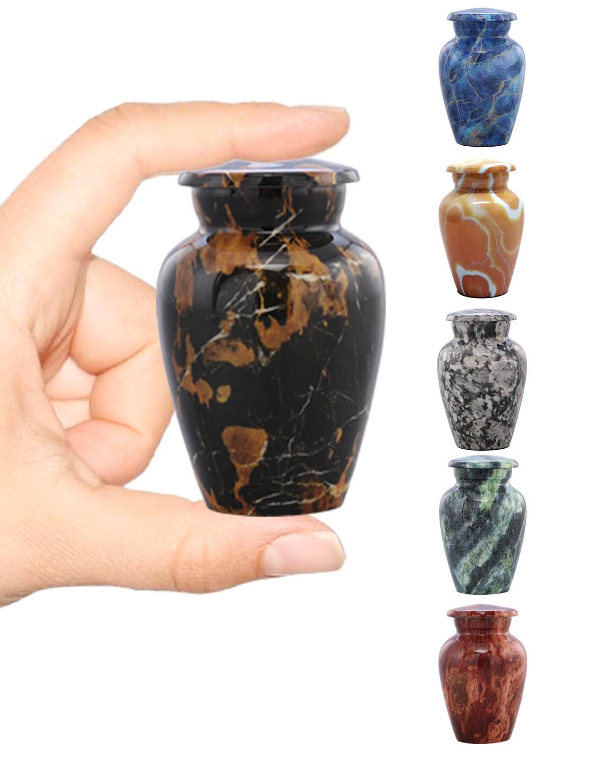 Dynasty Black Marble Finish Metal Keepsake Mini Cremation Urn for Human or Pet Ashes - Token Sharing Memorial Urn with Velvet Bag