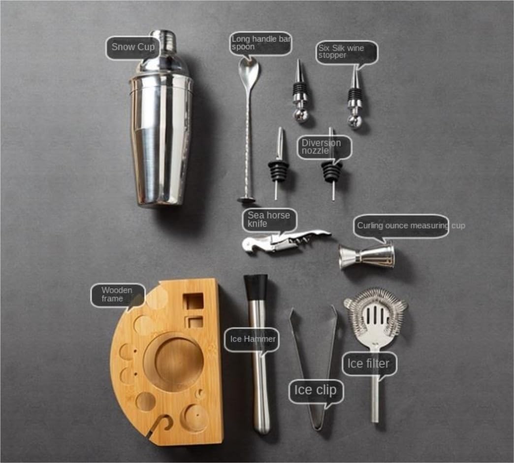 Shaker Cocktail Ensemble D'outils À Cocktail, Shaker, Support Ovale Amovible en Acrylique, 12 Pièces Acier Inoxydable Bar Set(350ml)