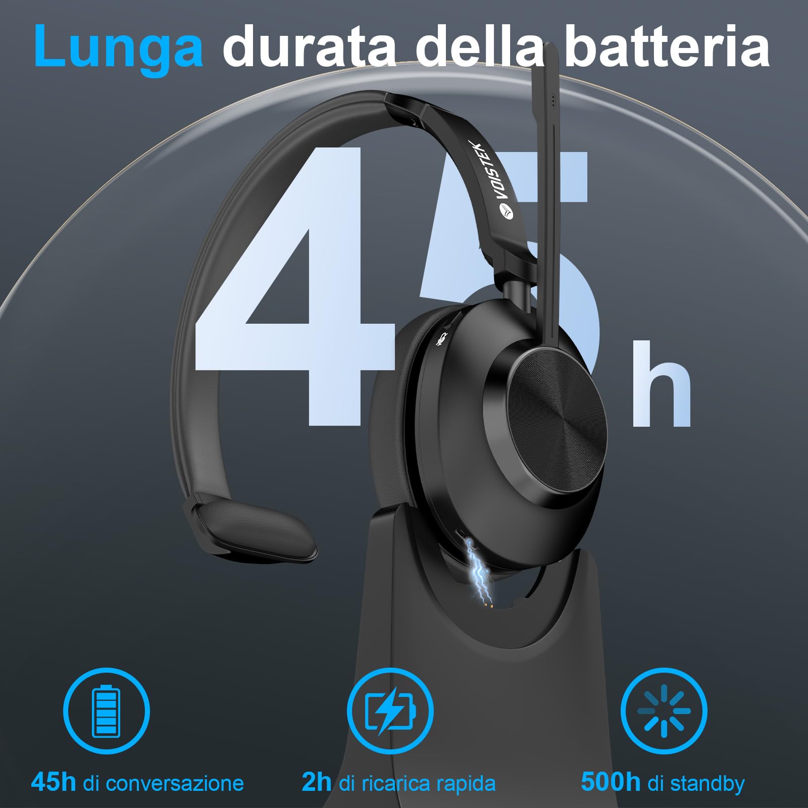 Voistek Cuffie Bluetooth Wireless con Microfono e Cancellazione del Rumore, Dongle USB per PC, Pulsante Muto, Ideali per Ufficio, Meeting, Zoom, Call Center, Homeoffice, Computer, Nero
