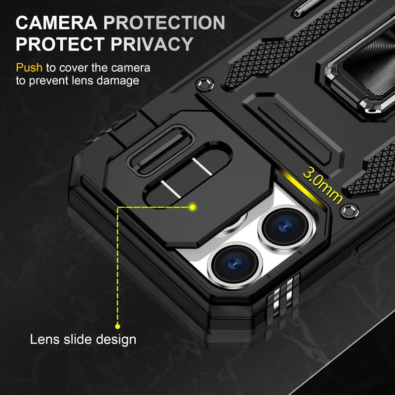 Image of Slide Camera Cover with Ring Holder Mobile Phone Back Cover for iPhone 17 Pro - Black