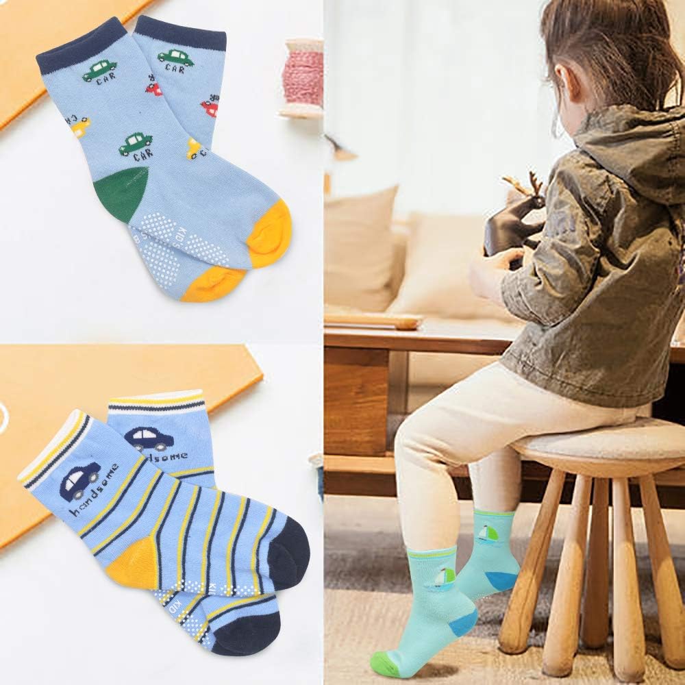 SkiBeaut Toddlers Kids Non Slip Socks Grips Sticky Slippery Crew Socks for 1-7 Years Old 12 Pairs Children Boys Girls Socks - Image 7