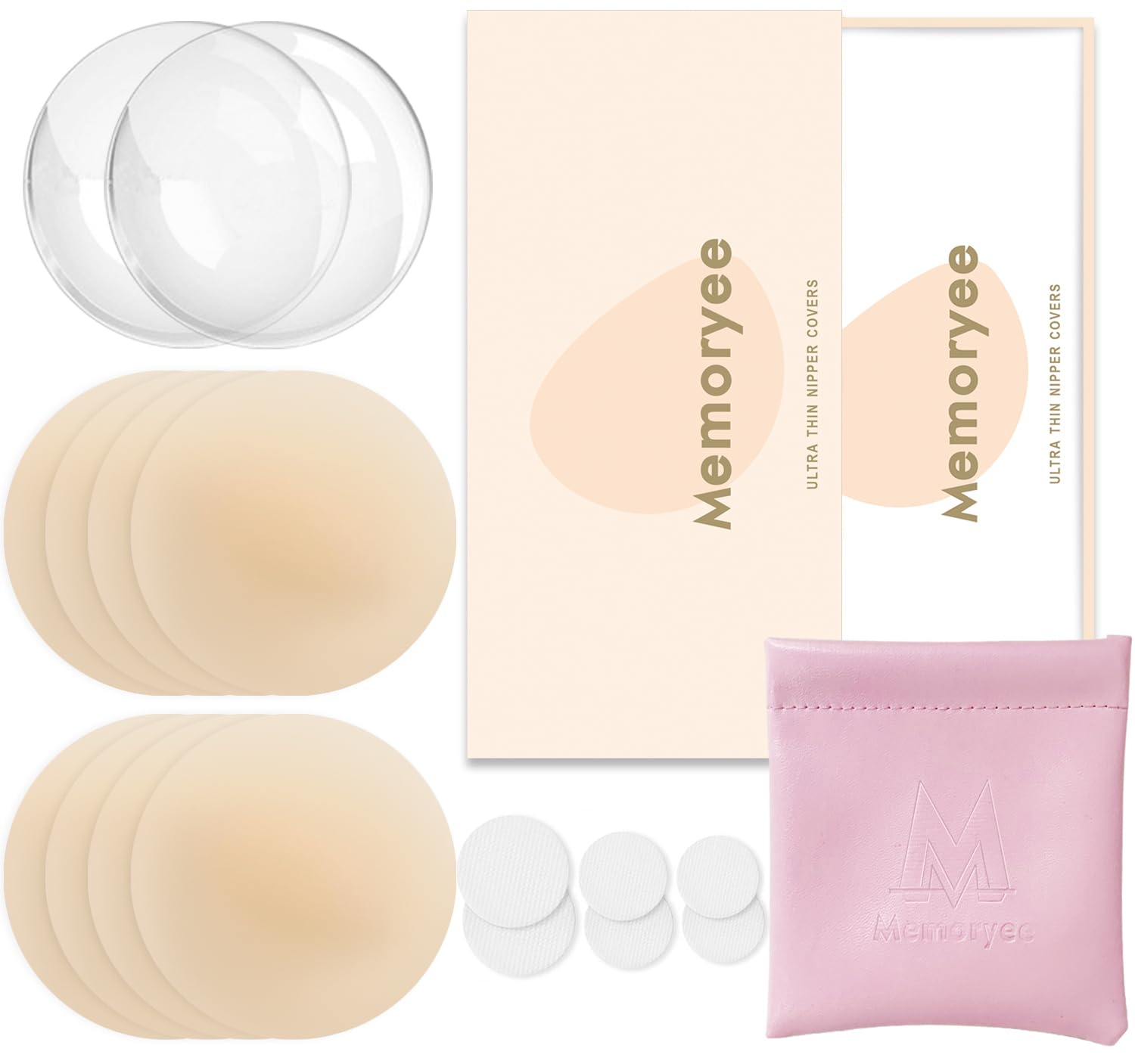 MemoryeeNipple Covers for Women, Reusable Sticky Adhesive Silicone Nipple Pads Invisible Pasties Bras Breast Petals with Gift Box [8 cm]