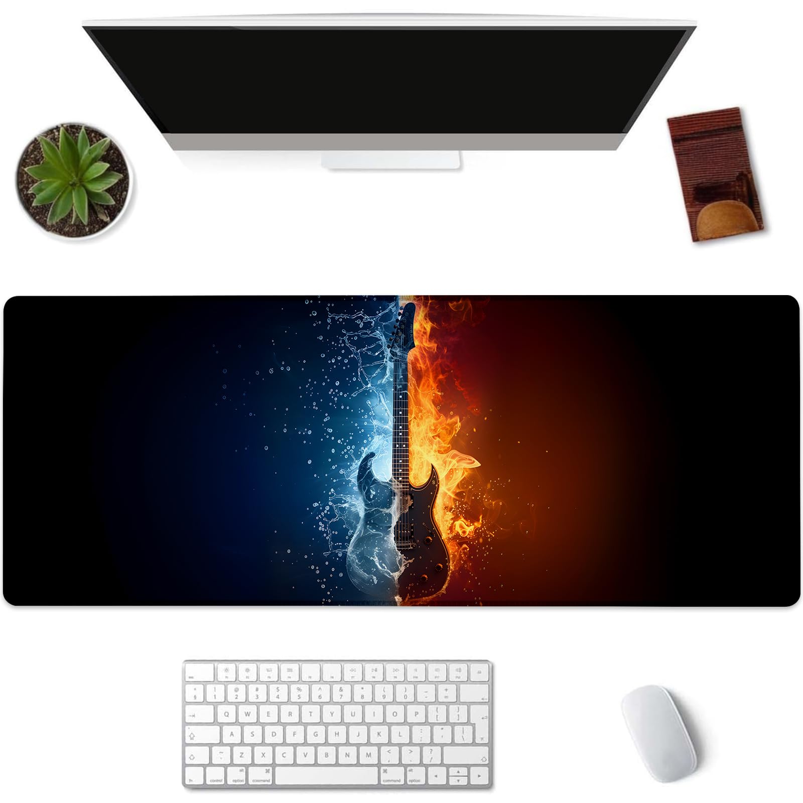 Kibue Cool Guitar Gaming Mouse Pad Extended Desk Computer Keyboard Laptop Music Theme Mouse Pads for Gaming Home Office Work, Large Long Desk Mat