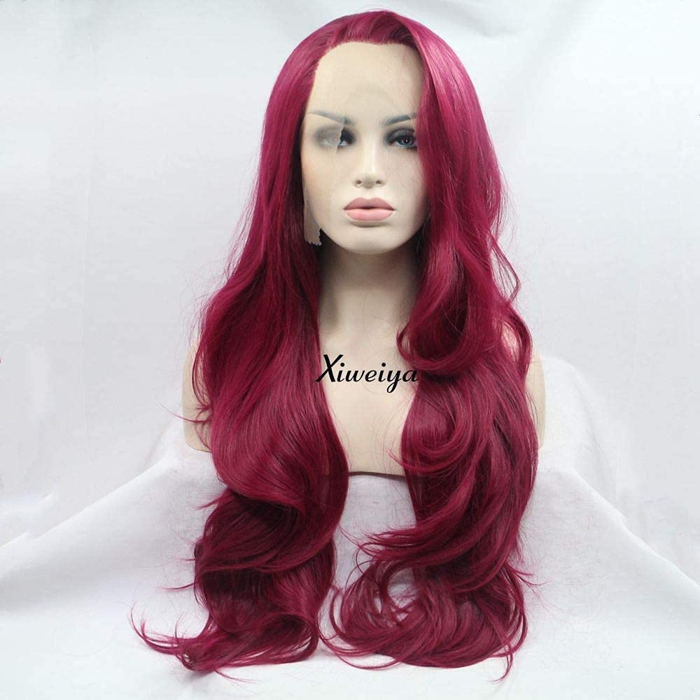 Xiweiya Long Burgundy Red Lace Front Wig Side Part Wine Red Synthetic 13x3 Lace Front Wigs Glueless Wig Heat Resistant Fiber Wigs 180% Density Hair-replcement for Women 26inch