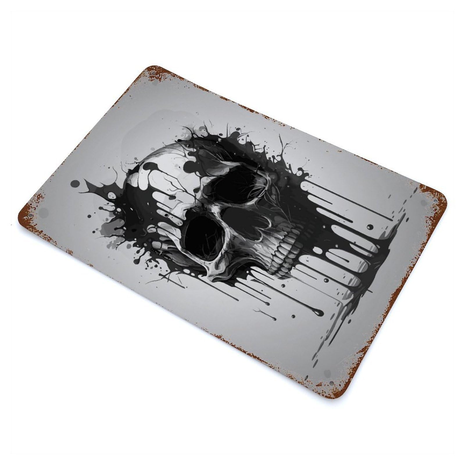 Garage Style Ink Skull Weathered Tin Sign 11.8"x7.9", Classic Wall Plaque for Bar And Workshop