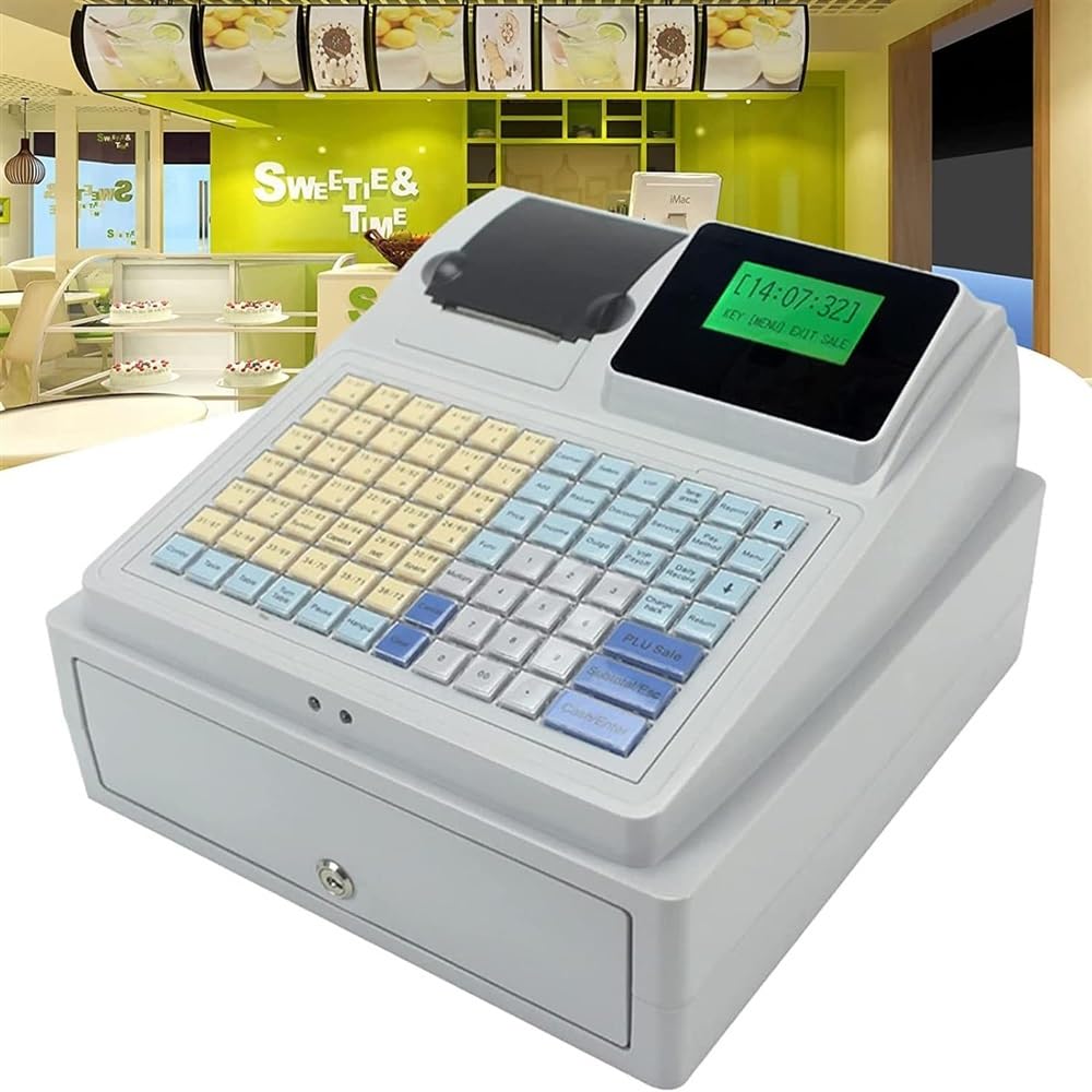 Caisse enregistreuse for Petites Entreprises, Caisse enregistreuse multifonctionnelle Commerciale à 8 LED numériques, Caisse enregistreuse électronique 81 Touches