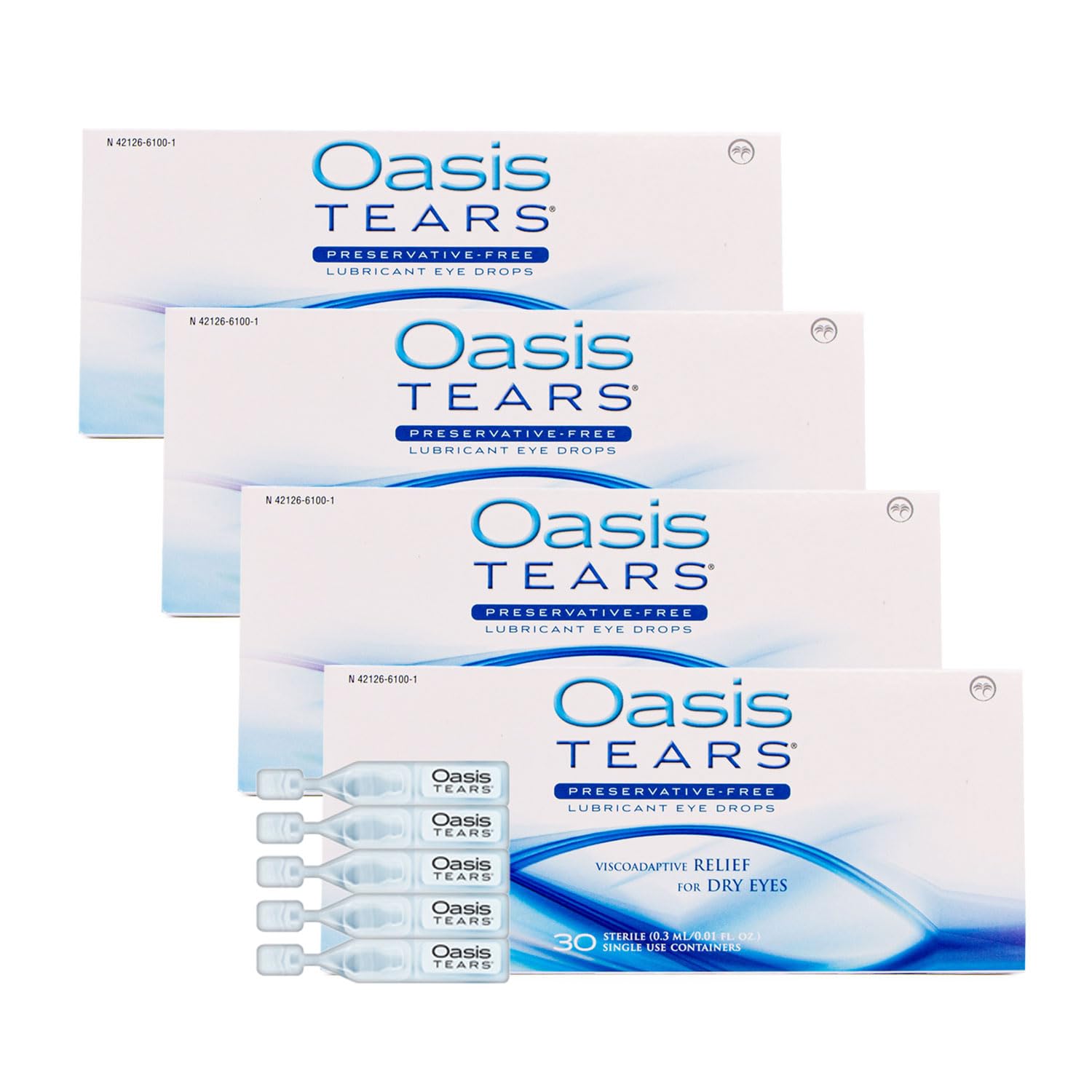 Oasis Tears OT6100 Preservative-Free Lubricant Eye Drops Relief for Dry Eyes Pack of 4 4 x 30 Single-Use