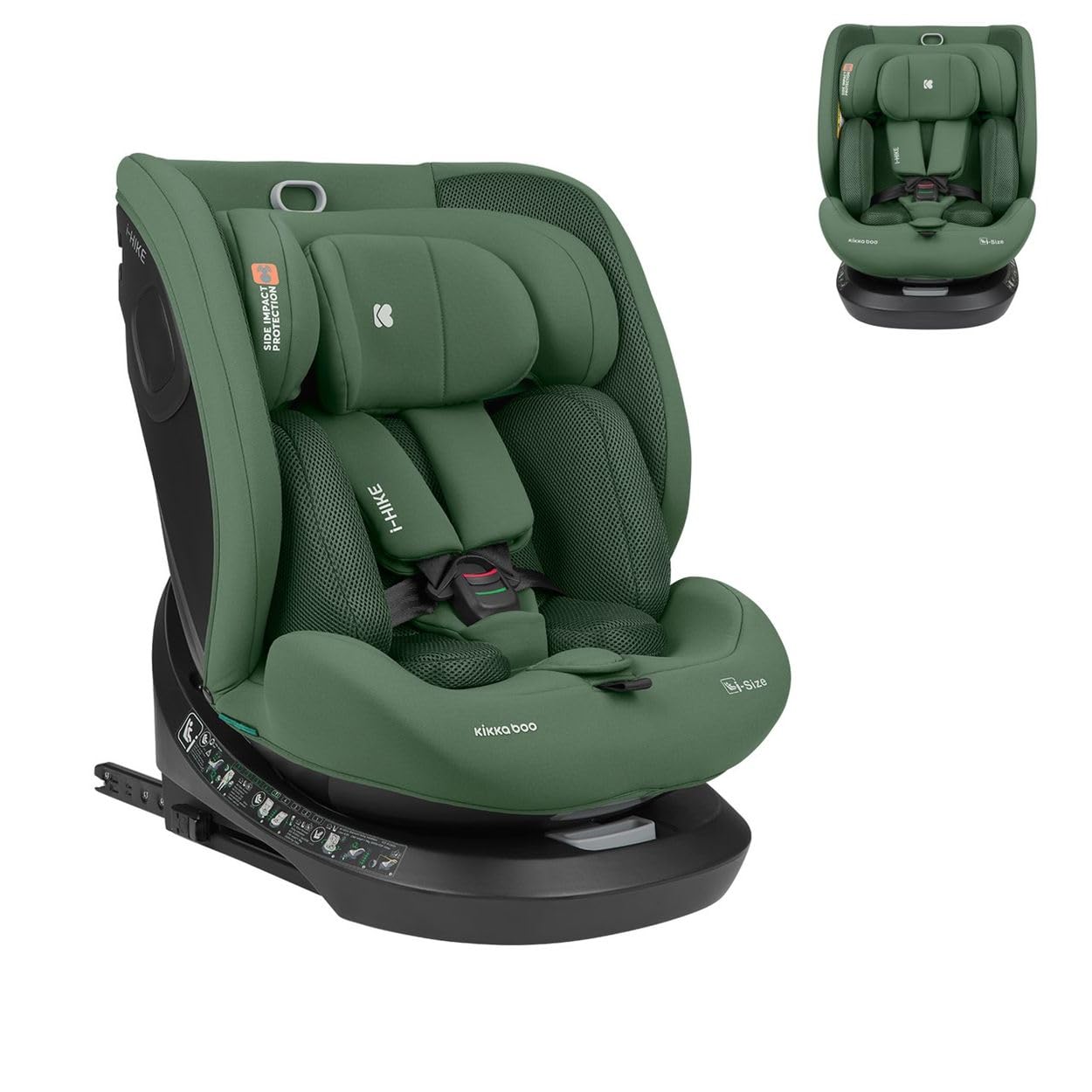 Kikkaboo i-Size fotelik dziecięcy i-Hike (40-150 cm) Isofix, obracany o 360°, regulowany, kolory: ciemnozielony