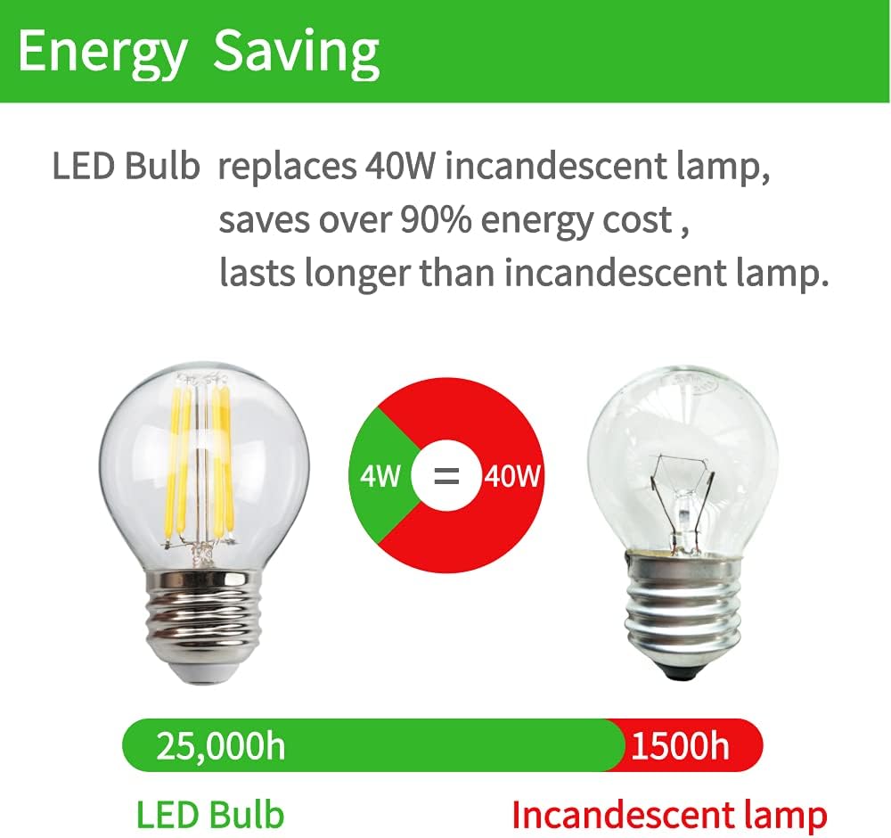 6-Pack G45 E26 LED Small Globe Bulbs 40Watt Equivalent, 2700K Warm White, 400Lumens, 4W G16.5 Vintage Chandelier Light Bulbs, Non-Dimmable, LED Filament Clear Glass Candle lamp for Home Office Decor