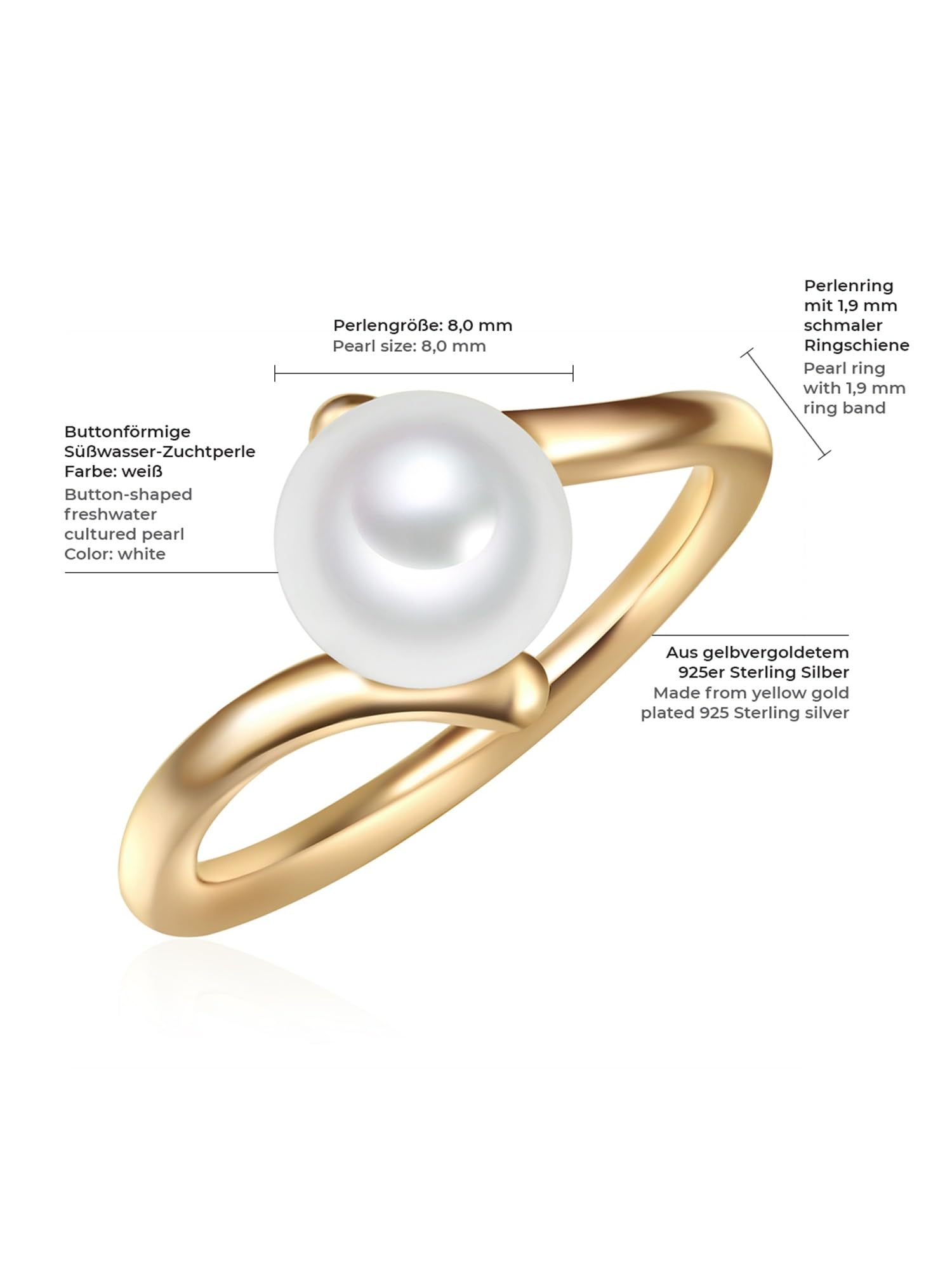 Valero Pearls Anillo de perlas para Mujer Plata de ley 925