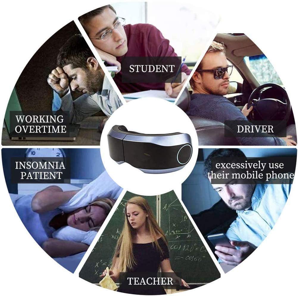 Masajeador de ojos con calor, vibración, masaje con bolsa de aire, masajeador de terapia de ojos recargable con música Bluetooth for aliviar la tensión ocular, círculos oscuros, bolsas de ojos,