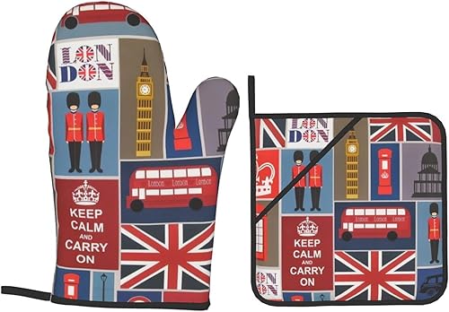 Miniatura 9 de England Symbols - Juego de manoplas de horno y soportes para ollas, duraderos, impermeables, aislados y fáciles de limpiar para cocina