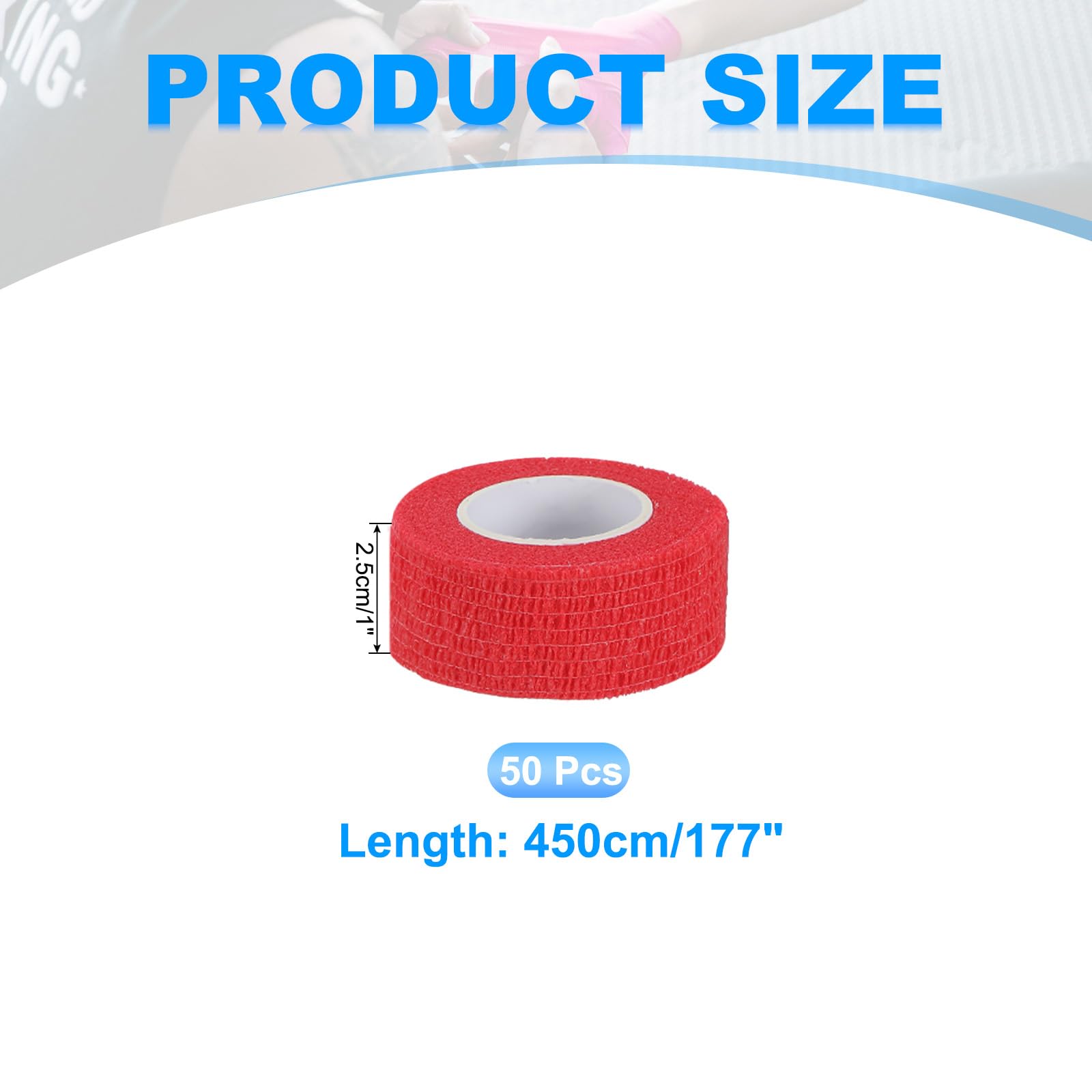 PATIKIL Benda Autoadesiva Avvolgibile 177" X 1", 50 Pezzi Benda Elastica Autoaderente Traspirante Per Polso Caviglia Sport Stretch Atletica Nastro Esterno, Rosso