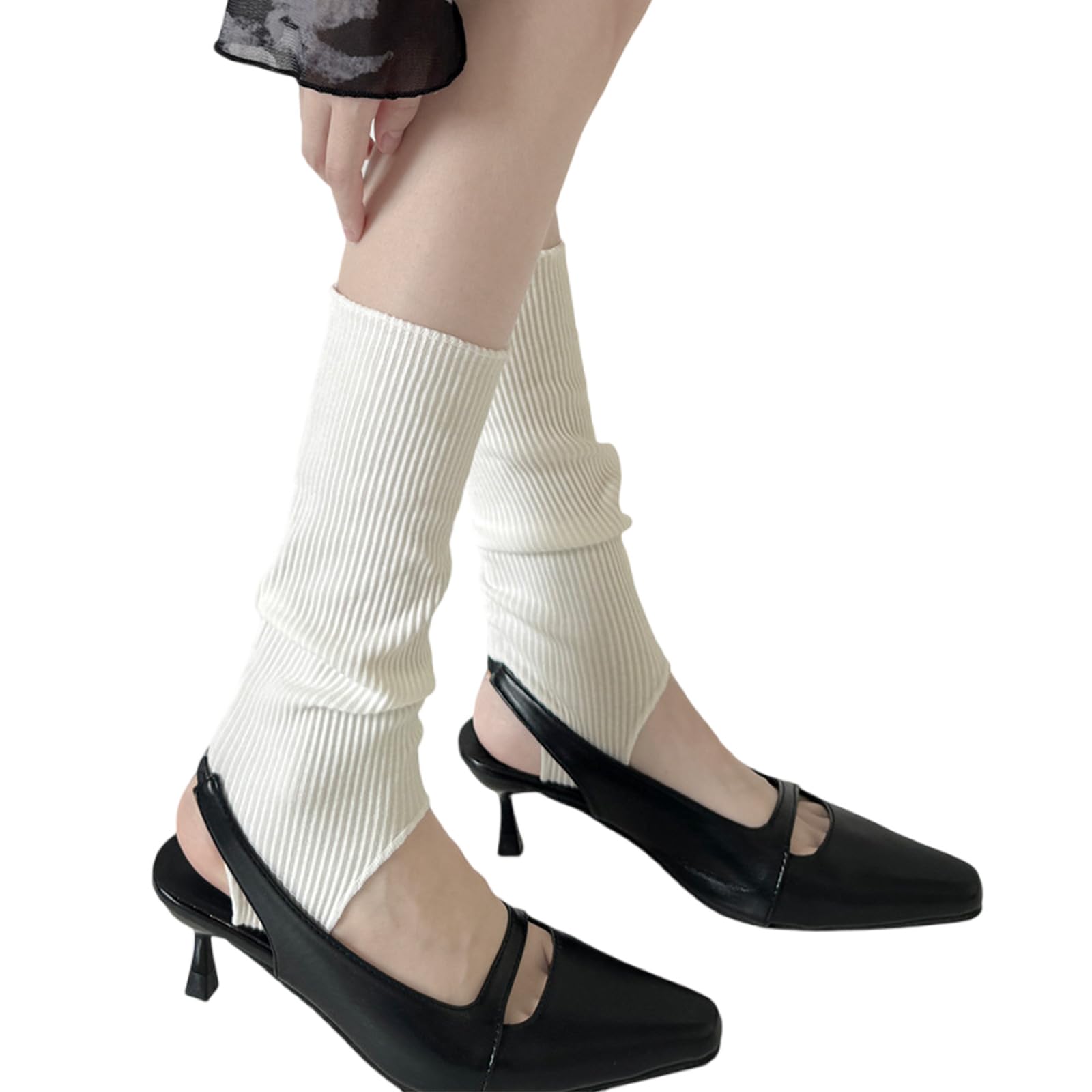 Mcaoal Unisex Light Milk White Women's Stirrups Leg Warmers Cotton Boot Socks Ballet Styles Knee Highs Toeless Socks Summers Thin Warmer Calf Sock Warmer