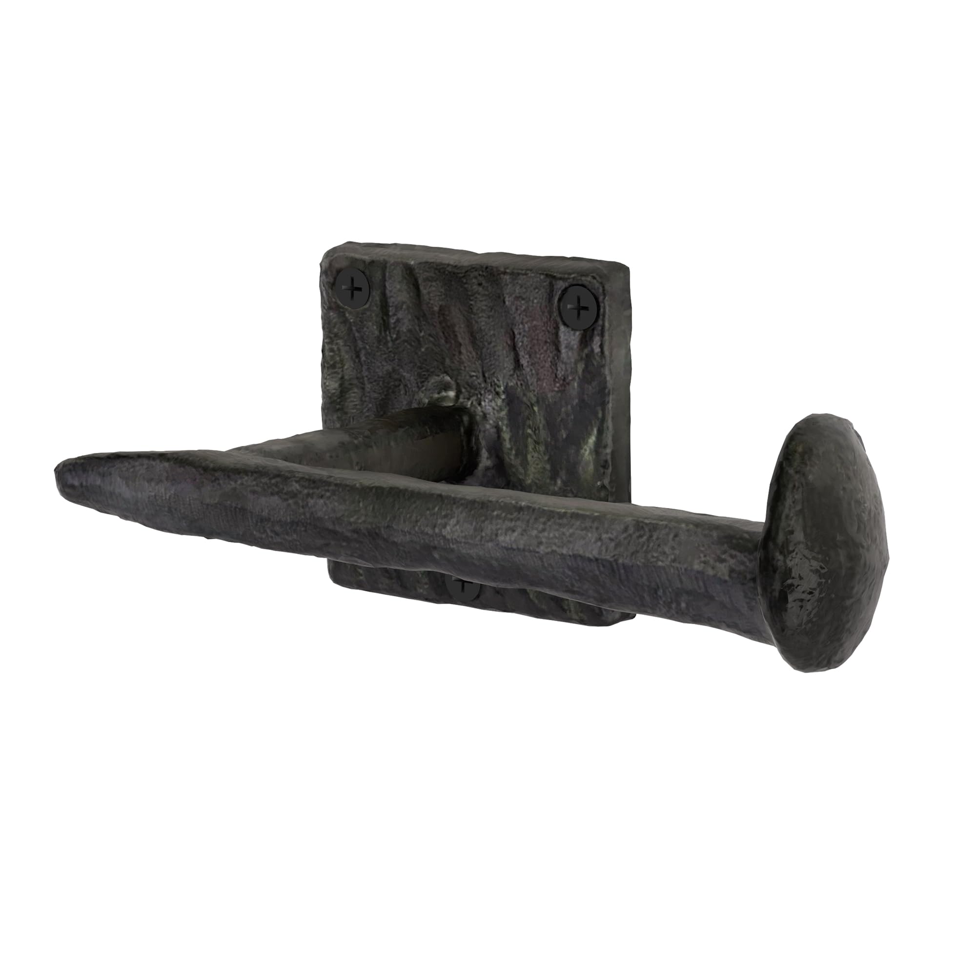 Rustic State Motris Wall Mount Railroad Spike Cast Iron Bathroom Toilet Paper Holder, Rustproof Tissue Roll Hanger - 6.5 Inch - Black
