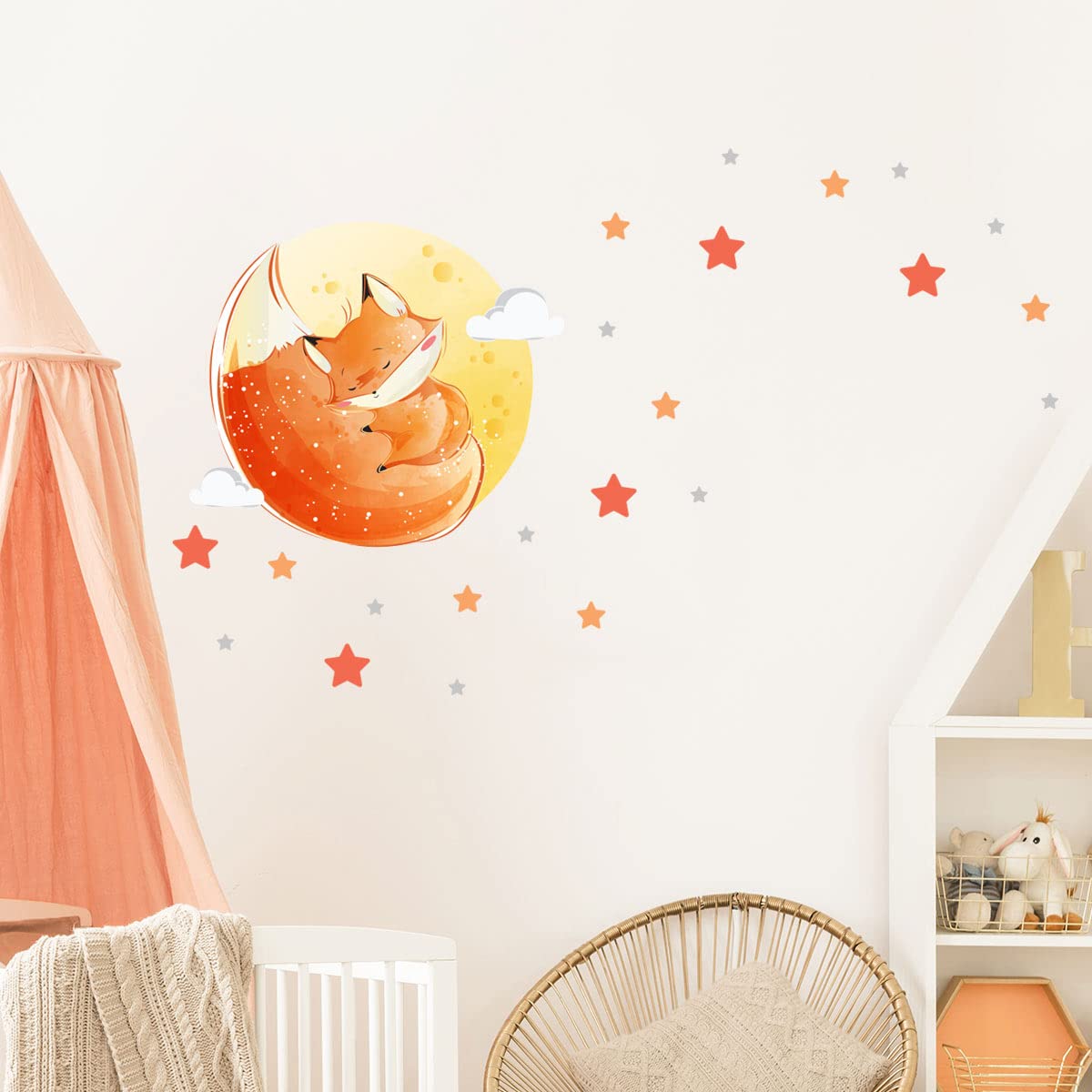 Children's Wall Stickers - Baby Room Decoration - Children's Bedroom Wall Sticker - Fox Dreamer + 50 Stars - H30 x L40 cm - Image 2