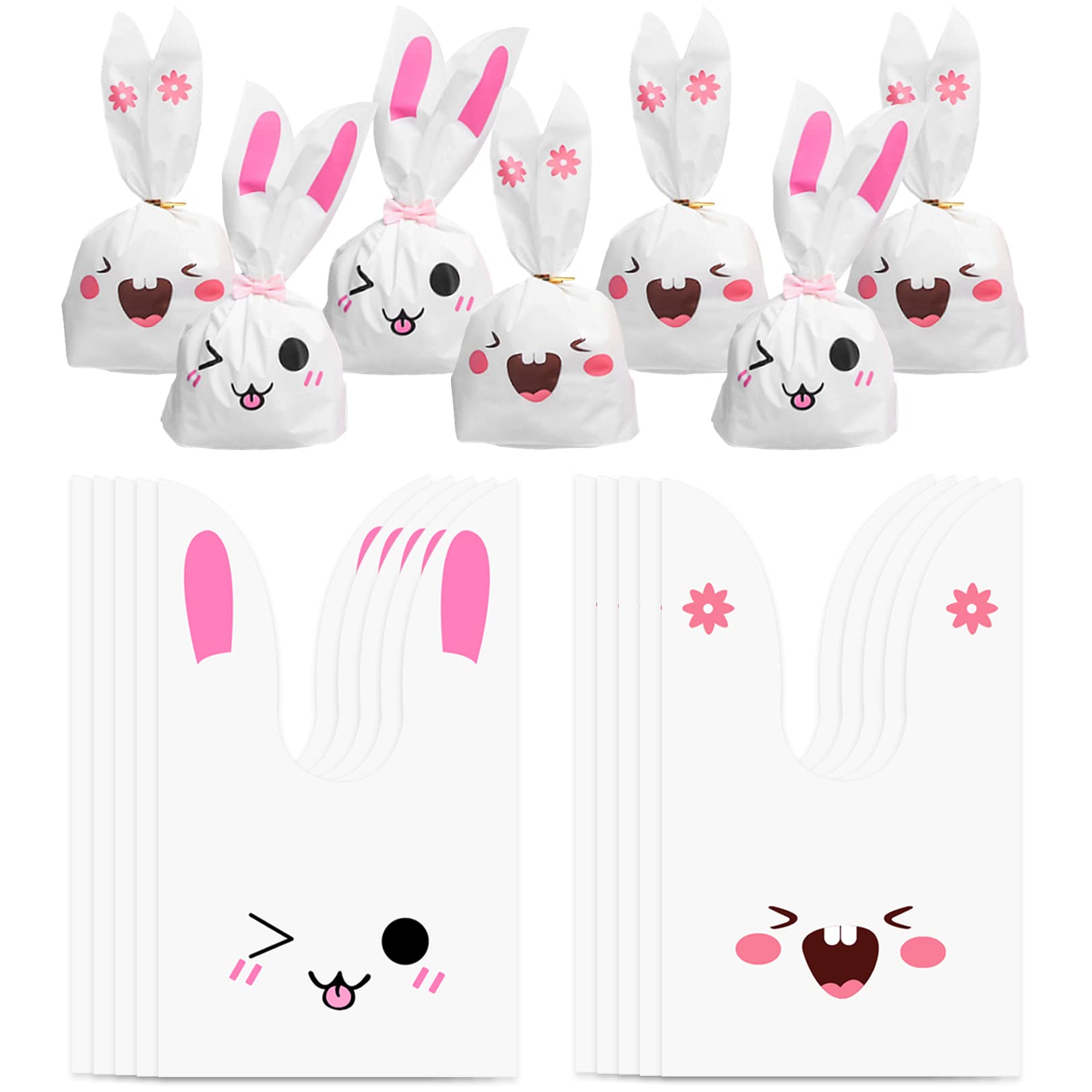 10pcs Candy Gift Bags Bunny Ear,Rabbit Ear Shape Gift Bags,Colorful Cute Candy bag Sweet Bags for Present Party,Cute Ears Image Plastic Gift Bags for Easter Gift Bags,Baking Cookies,Candy(2 styles)