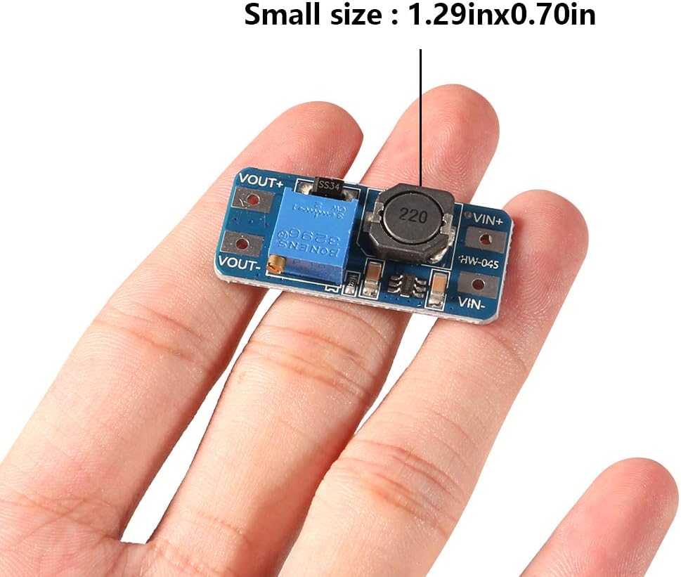 Dorhea MT3608 DC-DC Step Up Boost Power Converter 2A Module Adjustable Step Up Voltage Regulator Board Voltage 2-24V to 5V-28V Output Voltage (Pack of 10)
