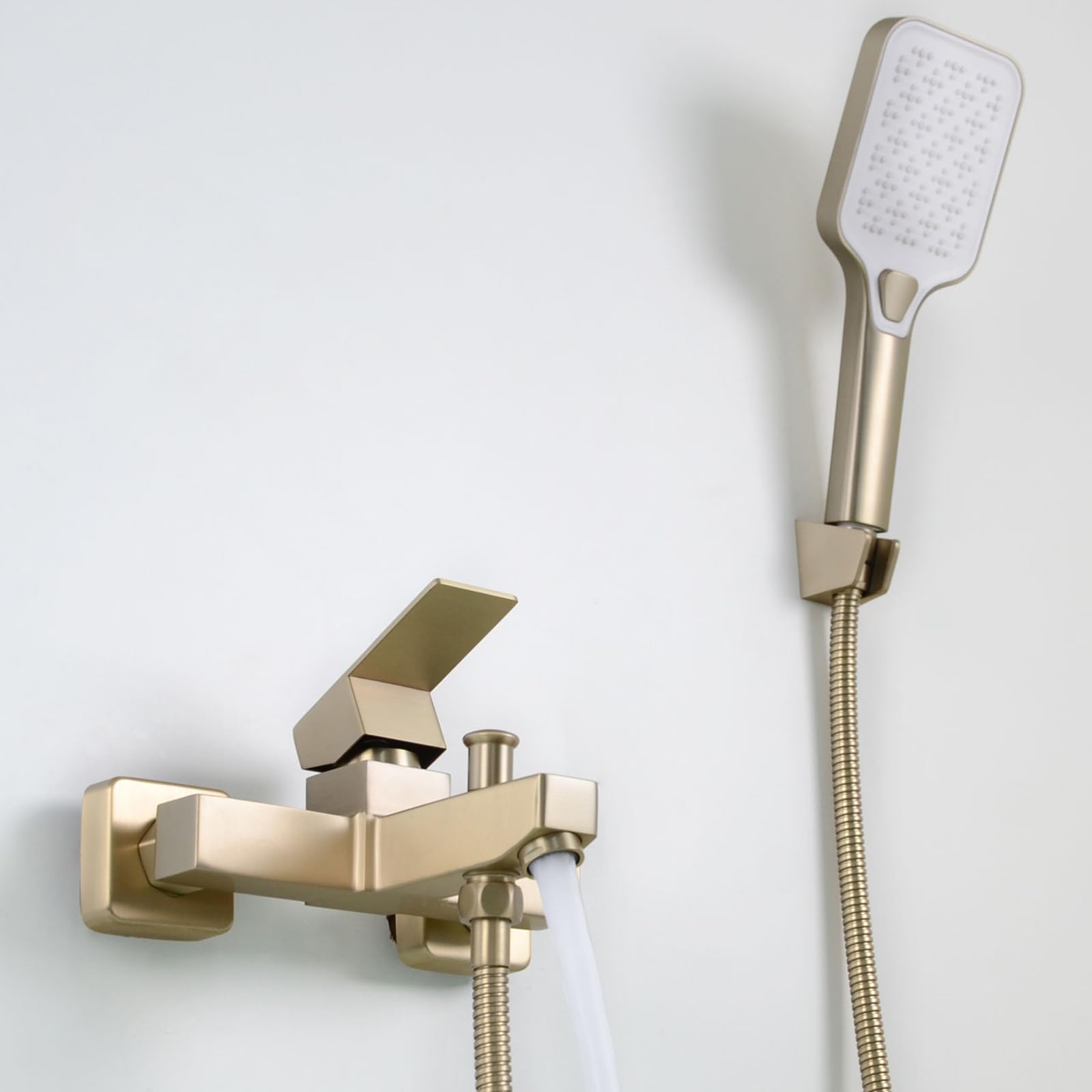 Grifo de Bañera, Grifo de Ducha con Alcachofa, Monomando Mezclador Ducha Montado en La Pared, Dorado Cepillado, 1Y4OK