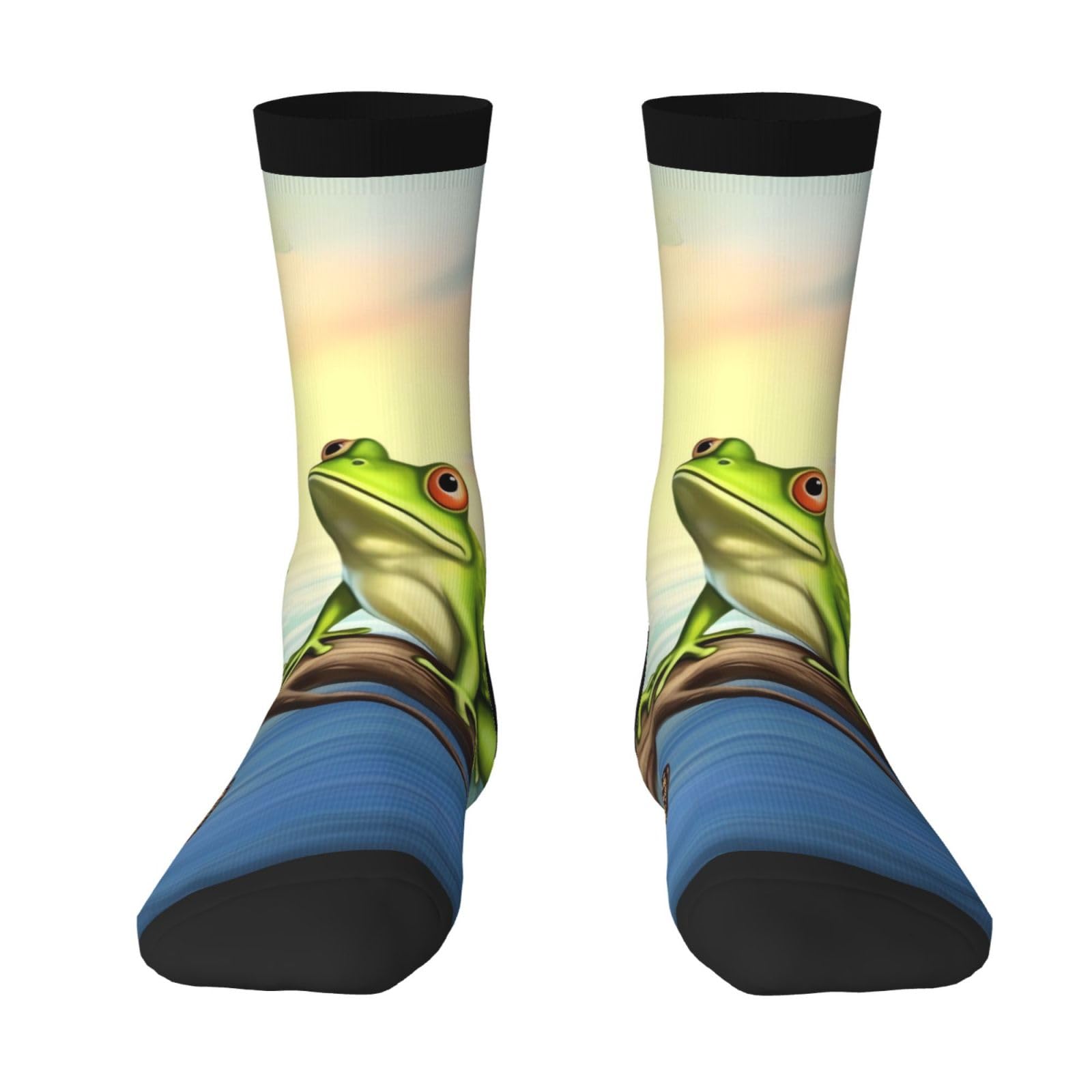 FHEDVBN Many Frogs Sing on The Branches Crew Socks for Men Women Moisture Wicking Cushion Sports Calf Socks, 3 Black, One size
