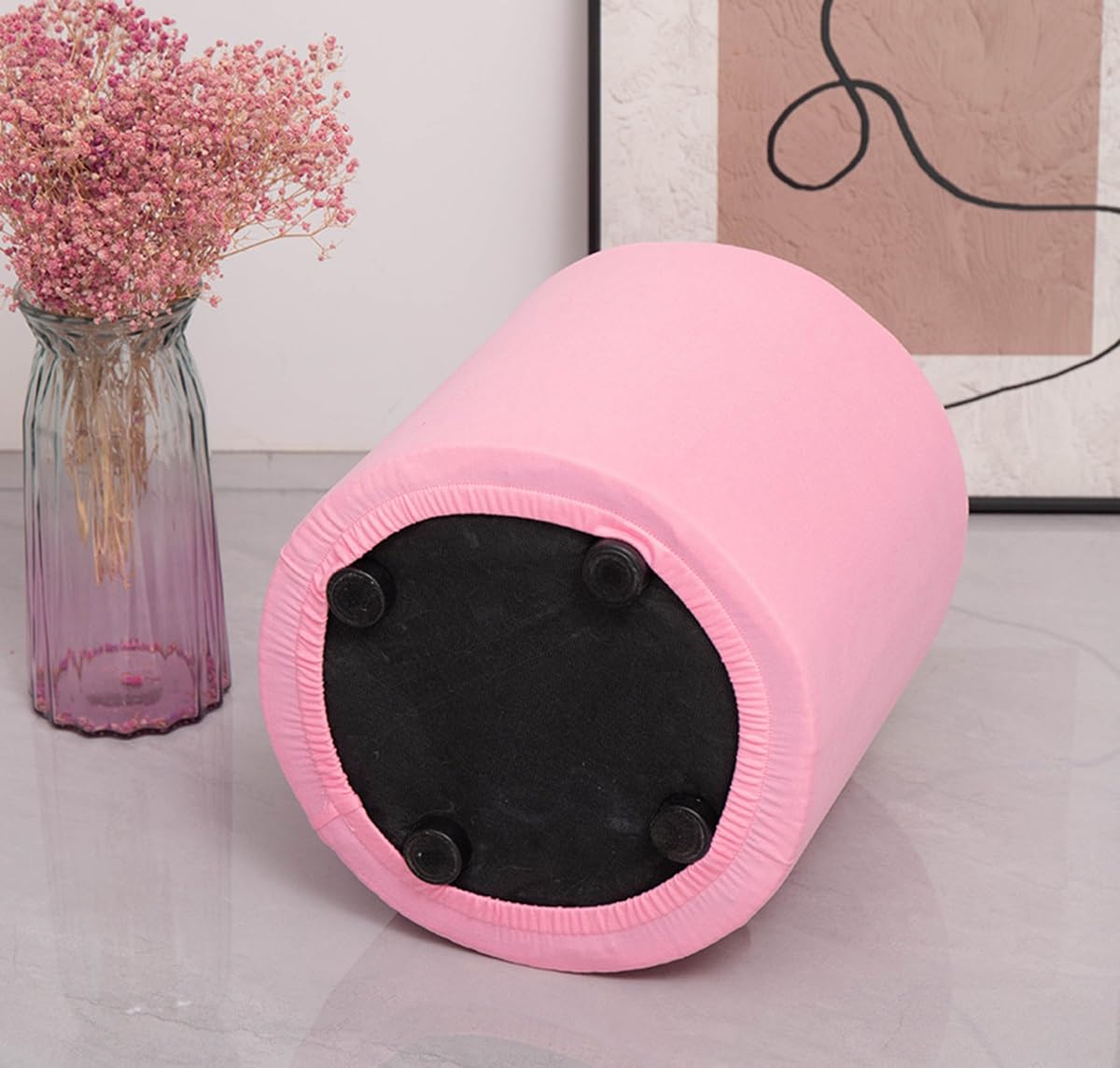 uyeoco Round Ottoman Slipcover - Milk Velvet Stretch Footstool Slipcover Soft Stool Ottoman Protector Slip Covers with Elastic Bottom for Living Room(Color 6,D100xH100cm)